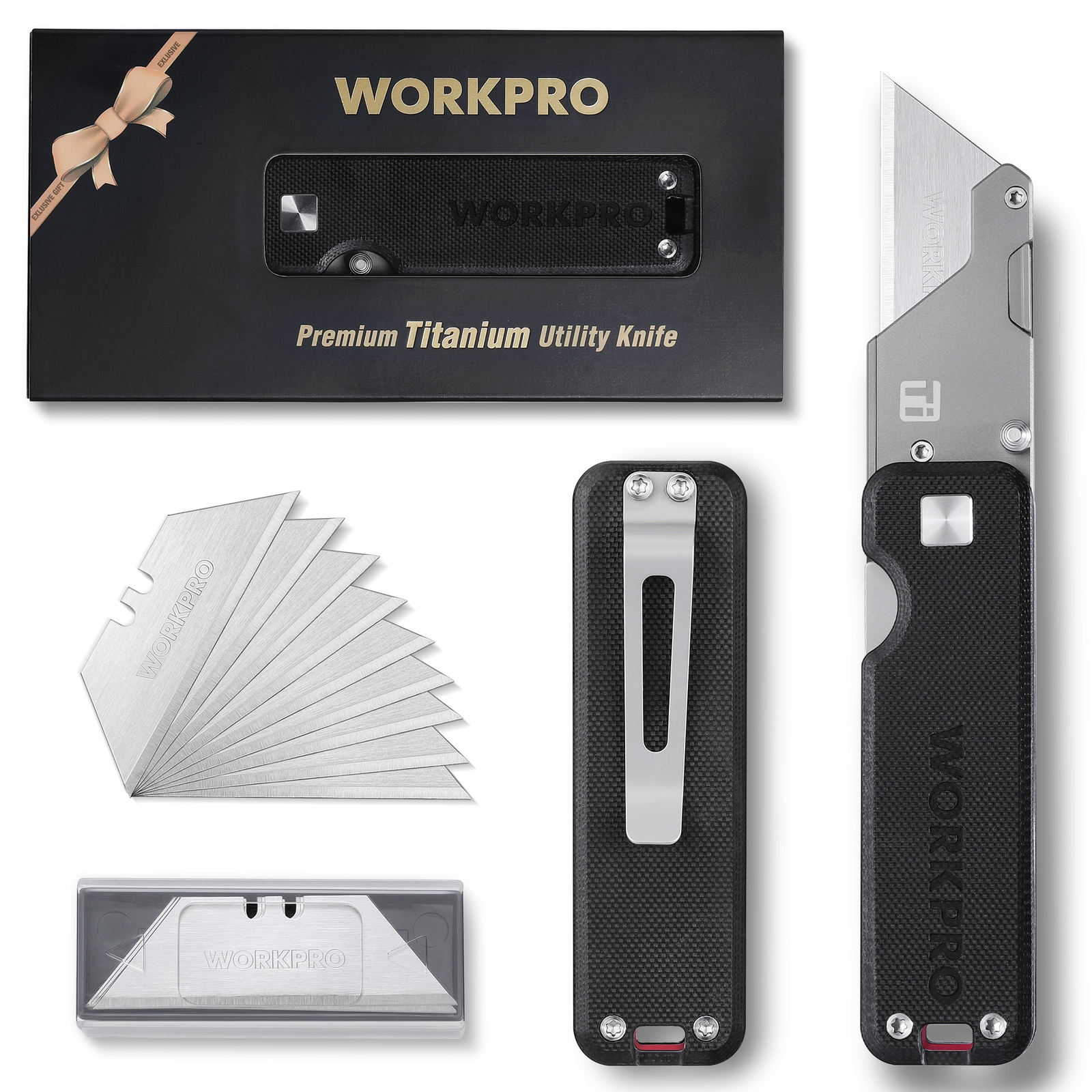 Premium TitaniumUtility Knife CNC Unibody G-10Handle Folding Box Cutter10 Blades