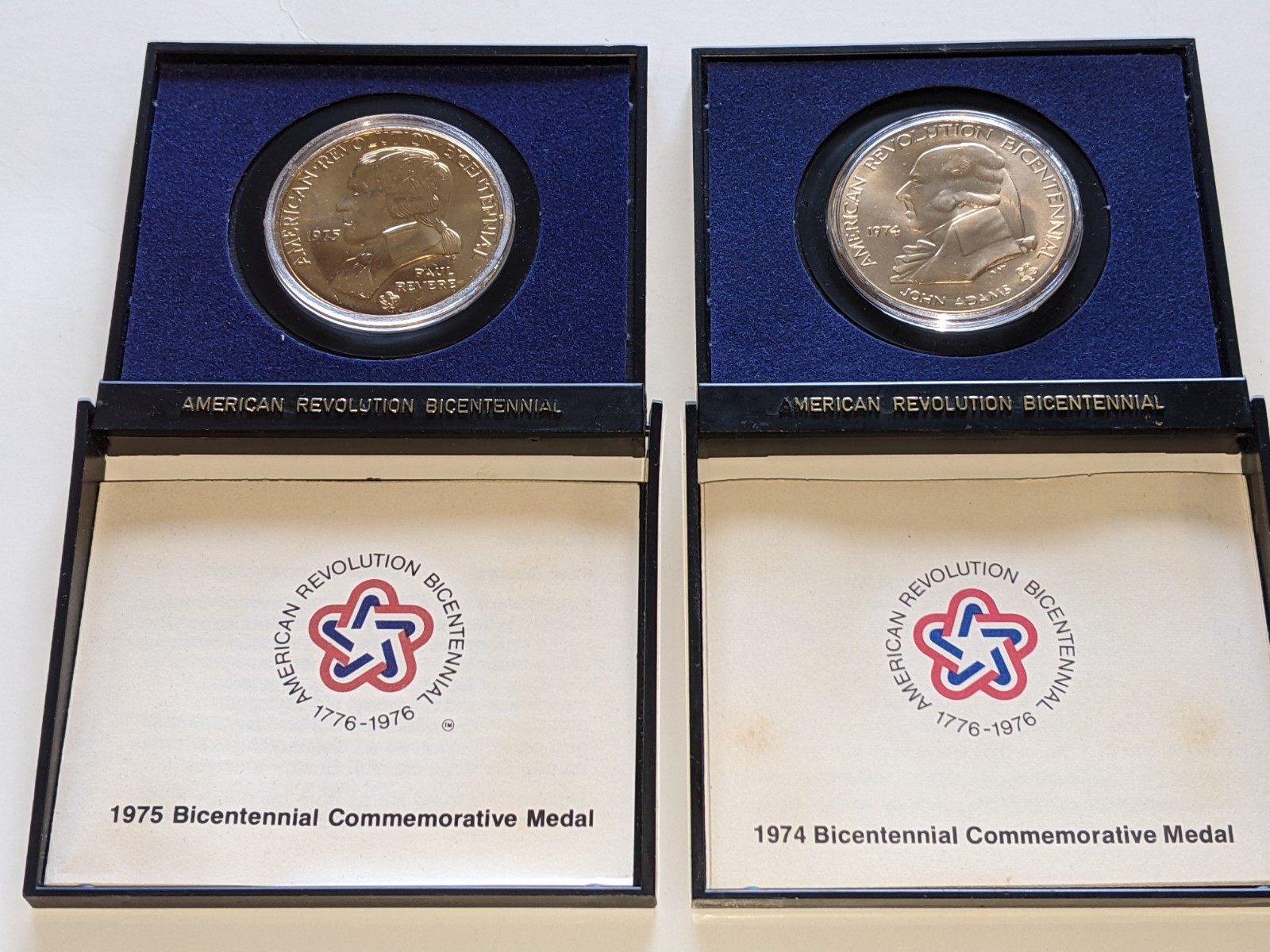 1974 & 1975 American Revolution Bicentennial Medal Paul Revere/John Adams