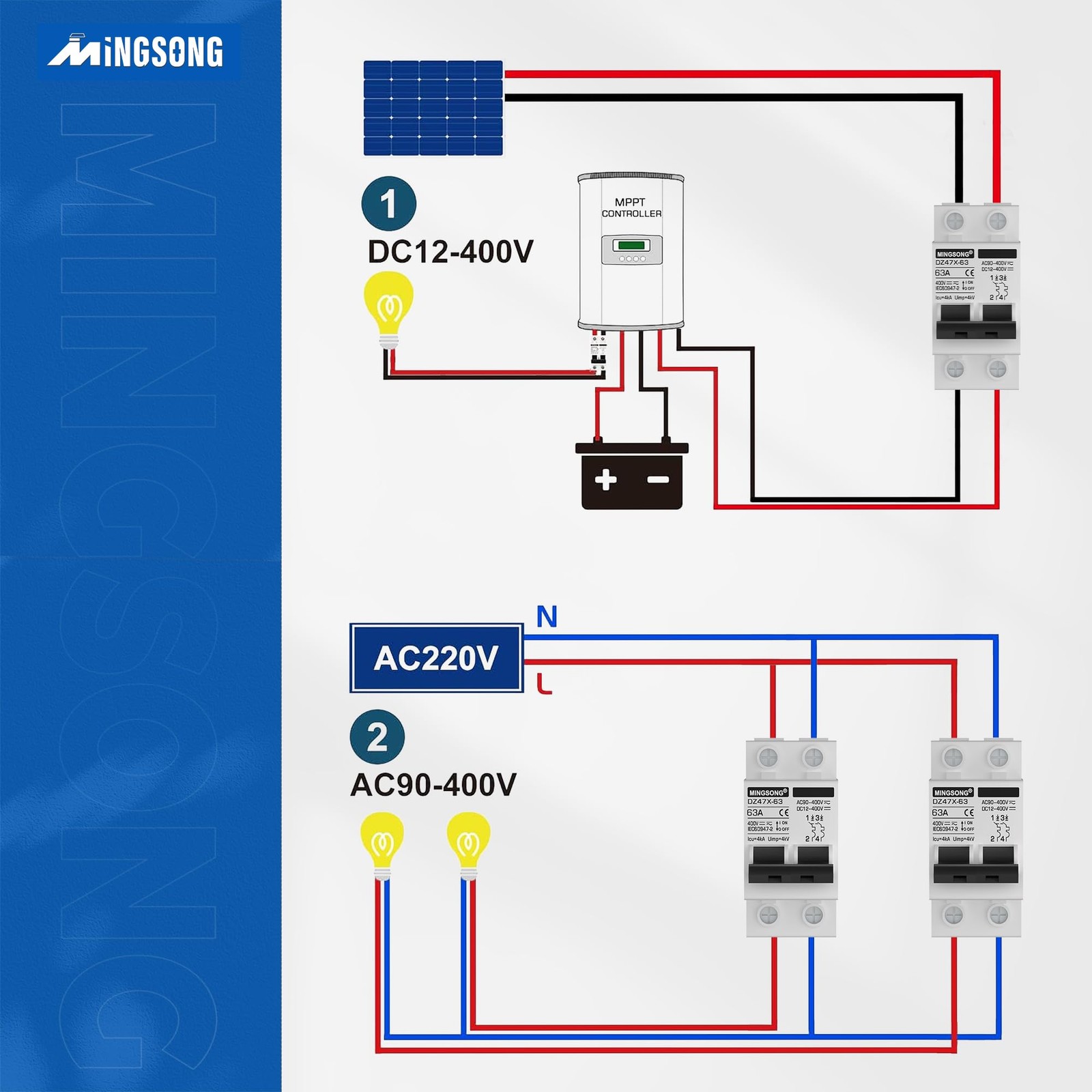 MINGSONG 63A 2 Pole Solar Disconnect Switch