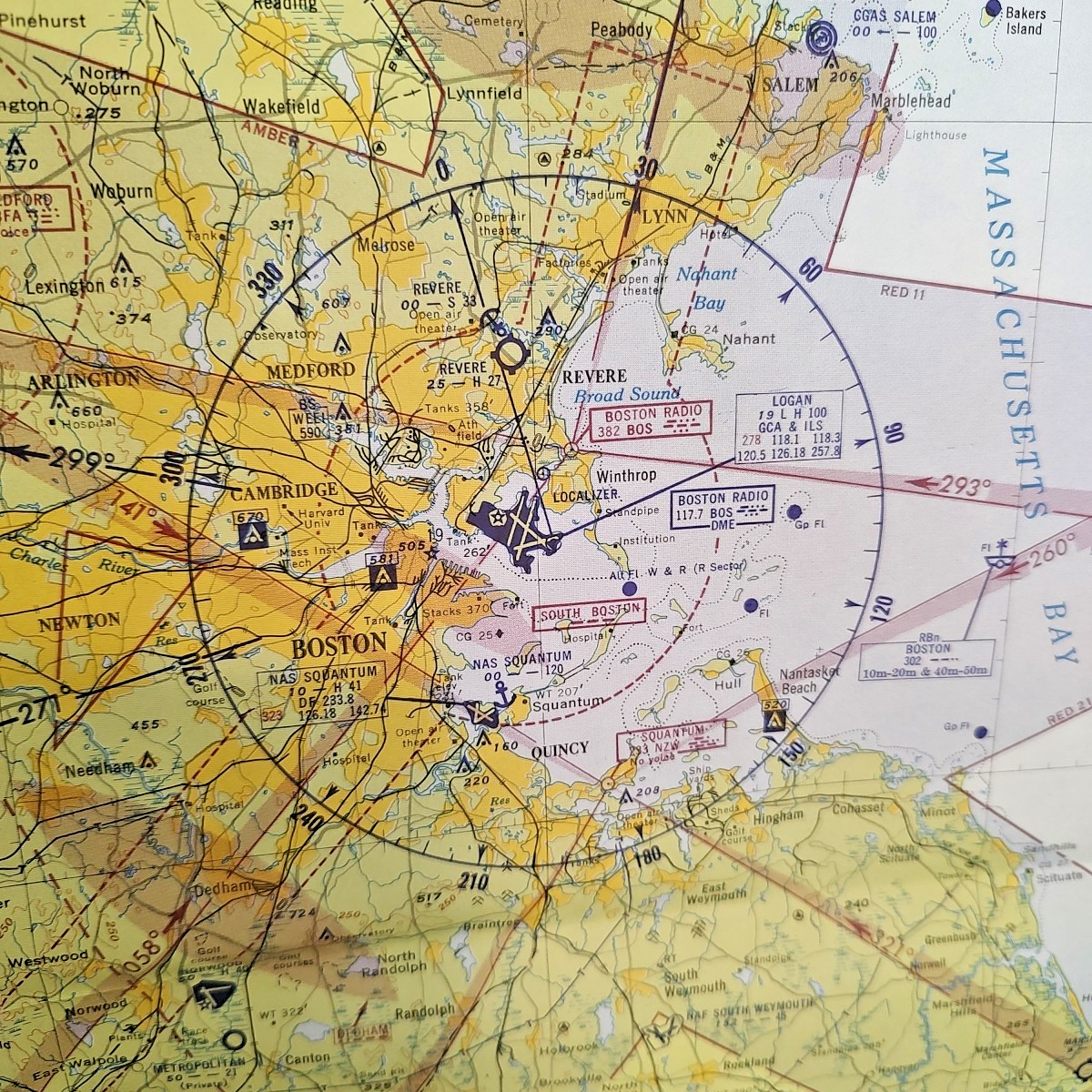 Local Aeronautical Chart Boston 1953 2 Sided Map Wright Bros Golden Anniversary