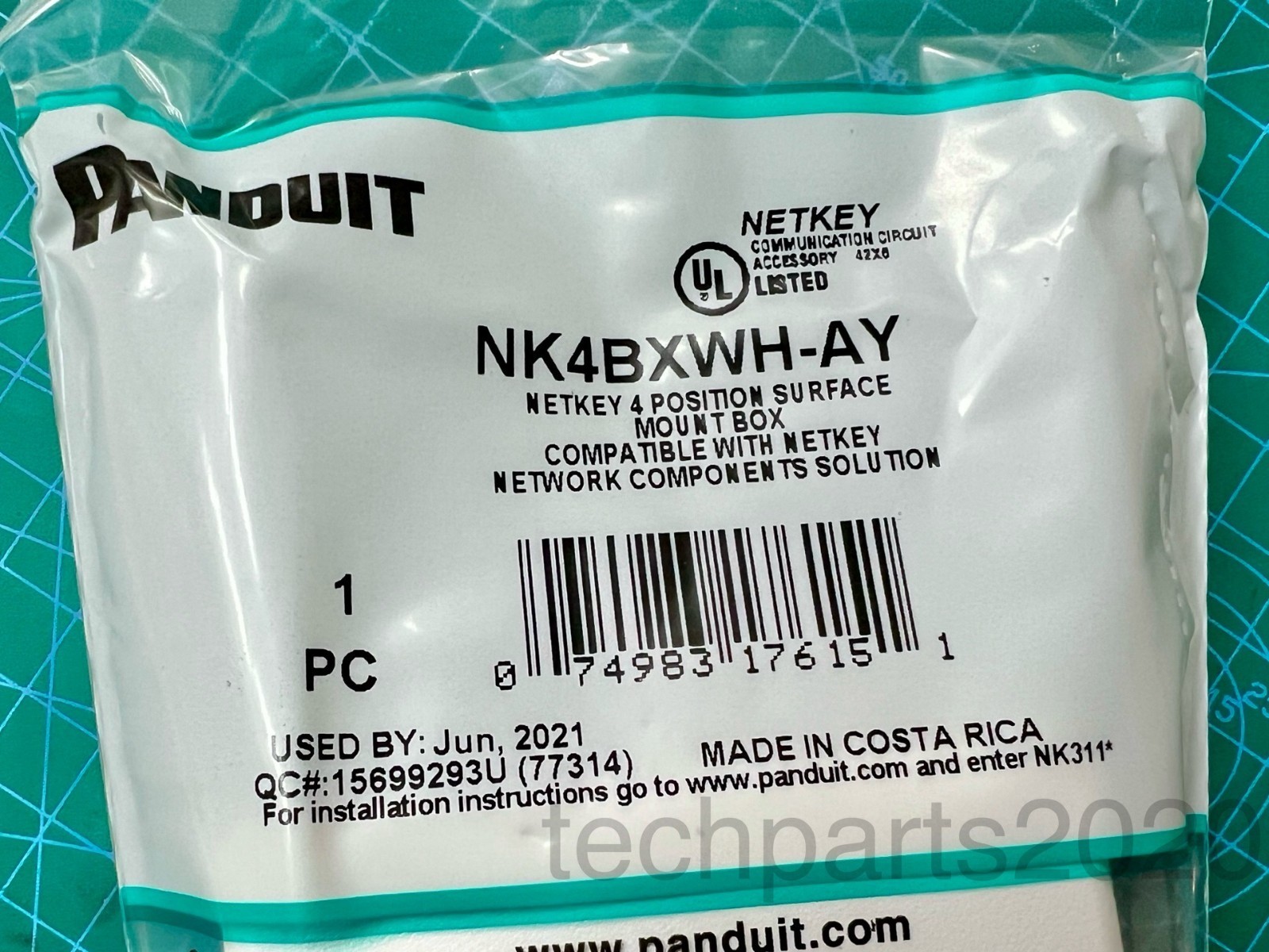 1pc PANDUIT NetKey 4-port Surface Mount Network Box for keystone jacks, White