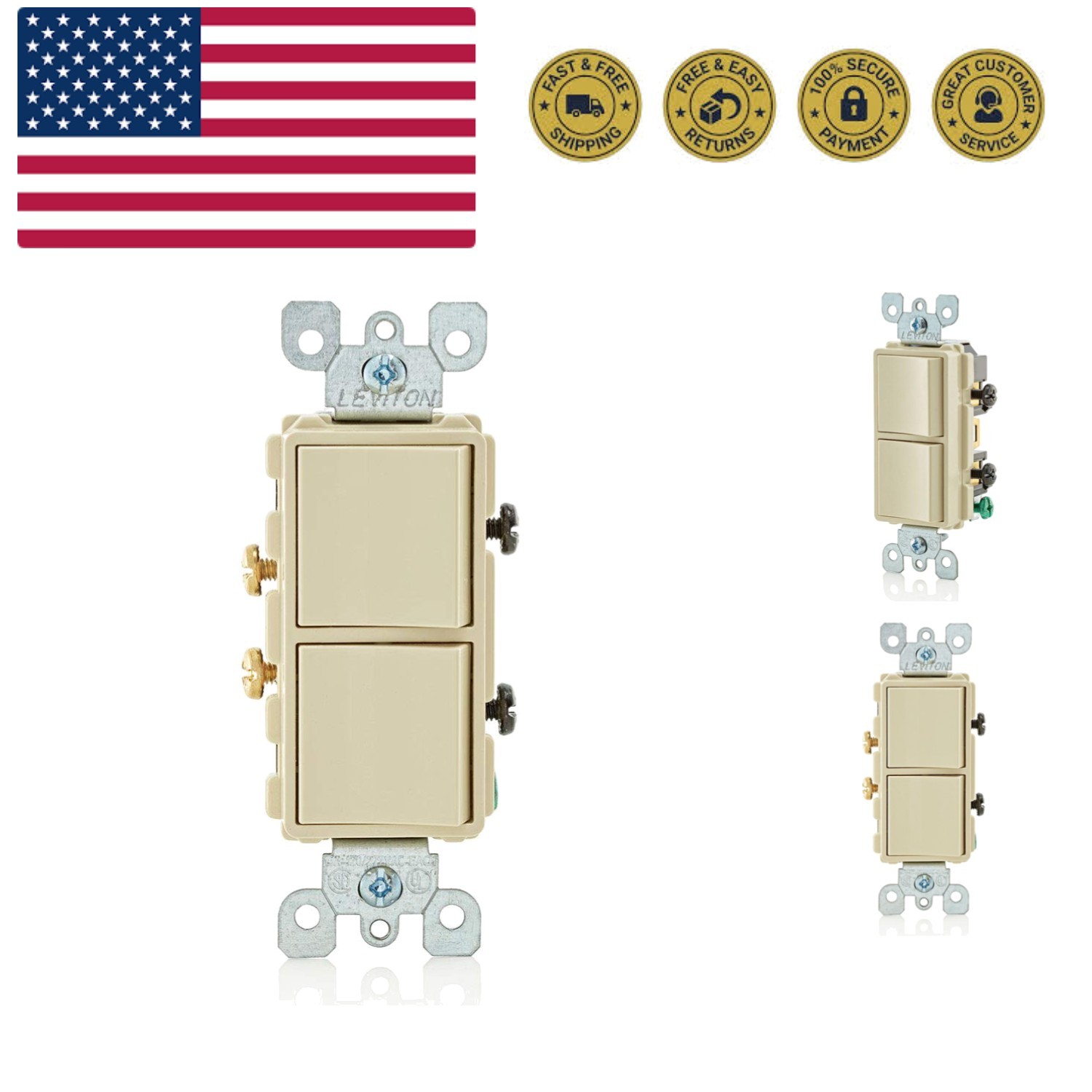 15 Amp, 120/277 Volt, Decora Single-Pole, AC Combination Switch, Commercial G...