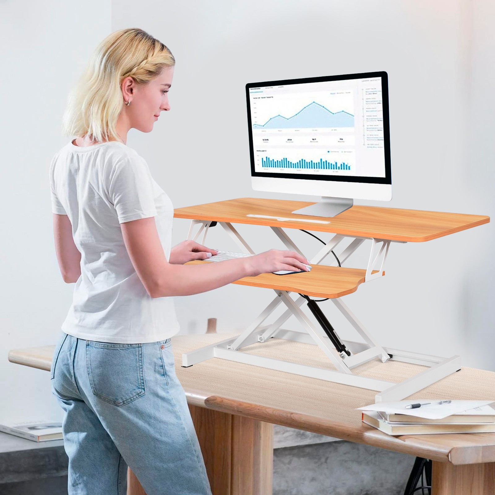 37" Rustic Home Office Desk Riser Adjustable Standing Desk Converter