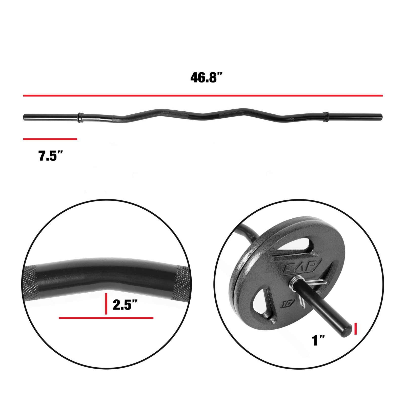 Barbell Standard 1" Curl Bar and Dumbbell Handle Set