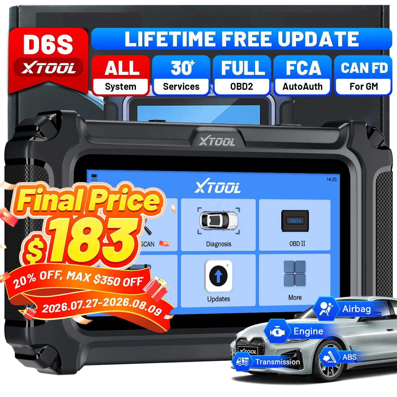 2026 XTOOL D6S OBD2 Scanner Full System Diagnostic Tool 30+ Resets Free Update