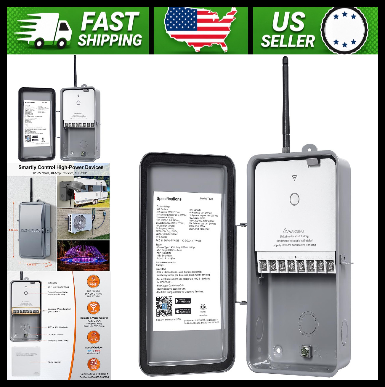 WiFi Smart Pool Pump Timer 40A Outdoor Heavy Duty Control Box