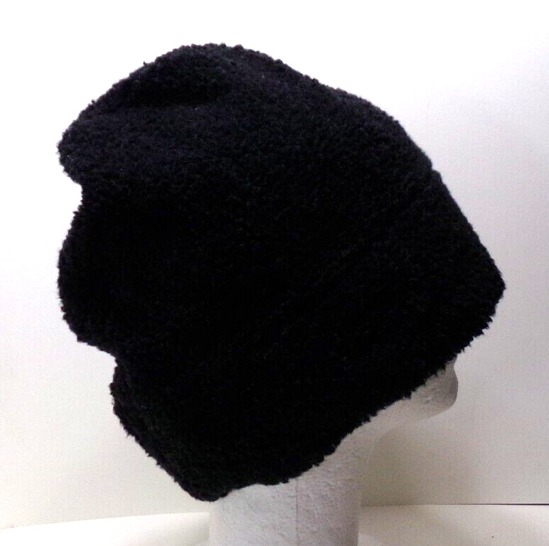 SOLID BLACK BERBER FLEECE BEANIE / SKULL CAP STRETCHY h88cr