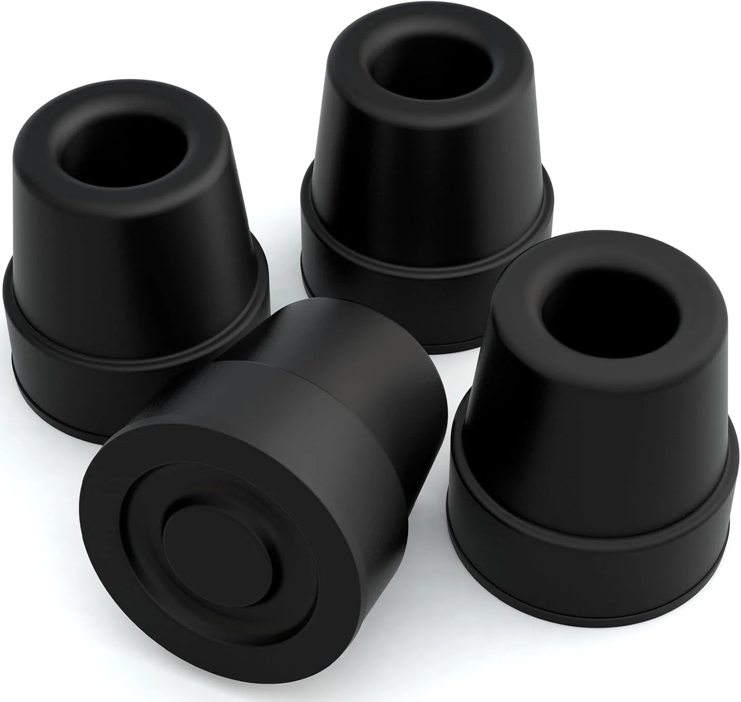 Quad Cane Tips - Heavy Duty 1/2 Inch Replacement Rubber Foot - Black