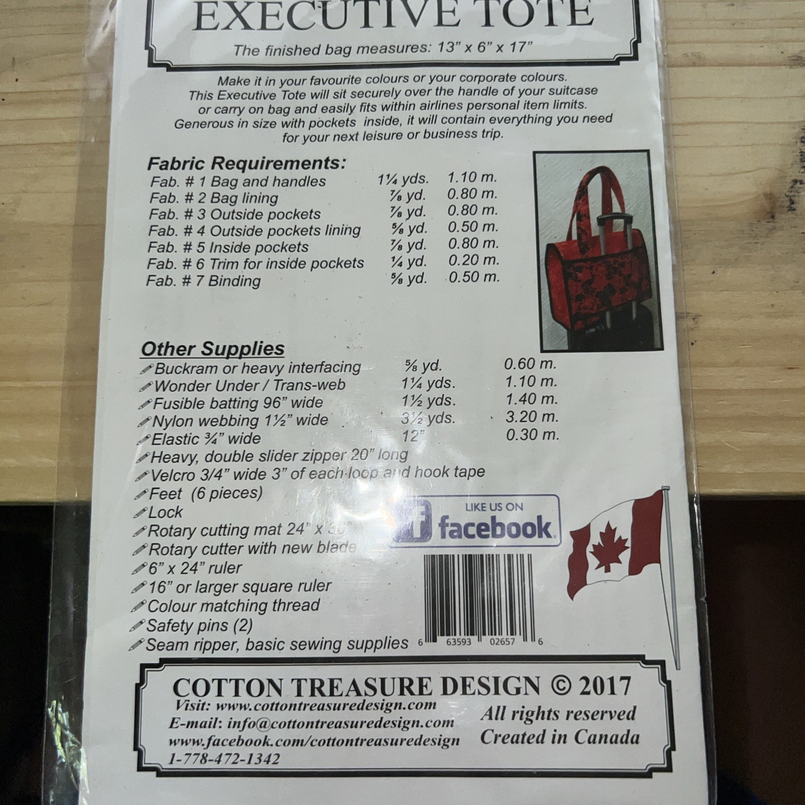 Executive Tote Pattern Lazy A Cotton Treasure Design ACTD#1023 NEW