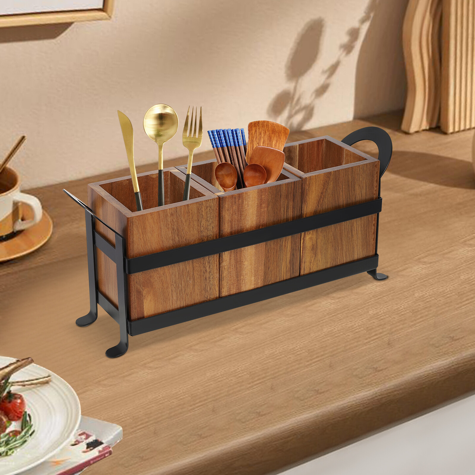 Utensil Cutlery Holder Wooden Utensil Organizer Rustic Kitchen Utensil Organizer