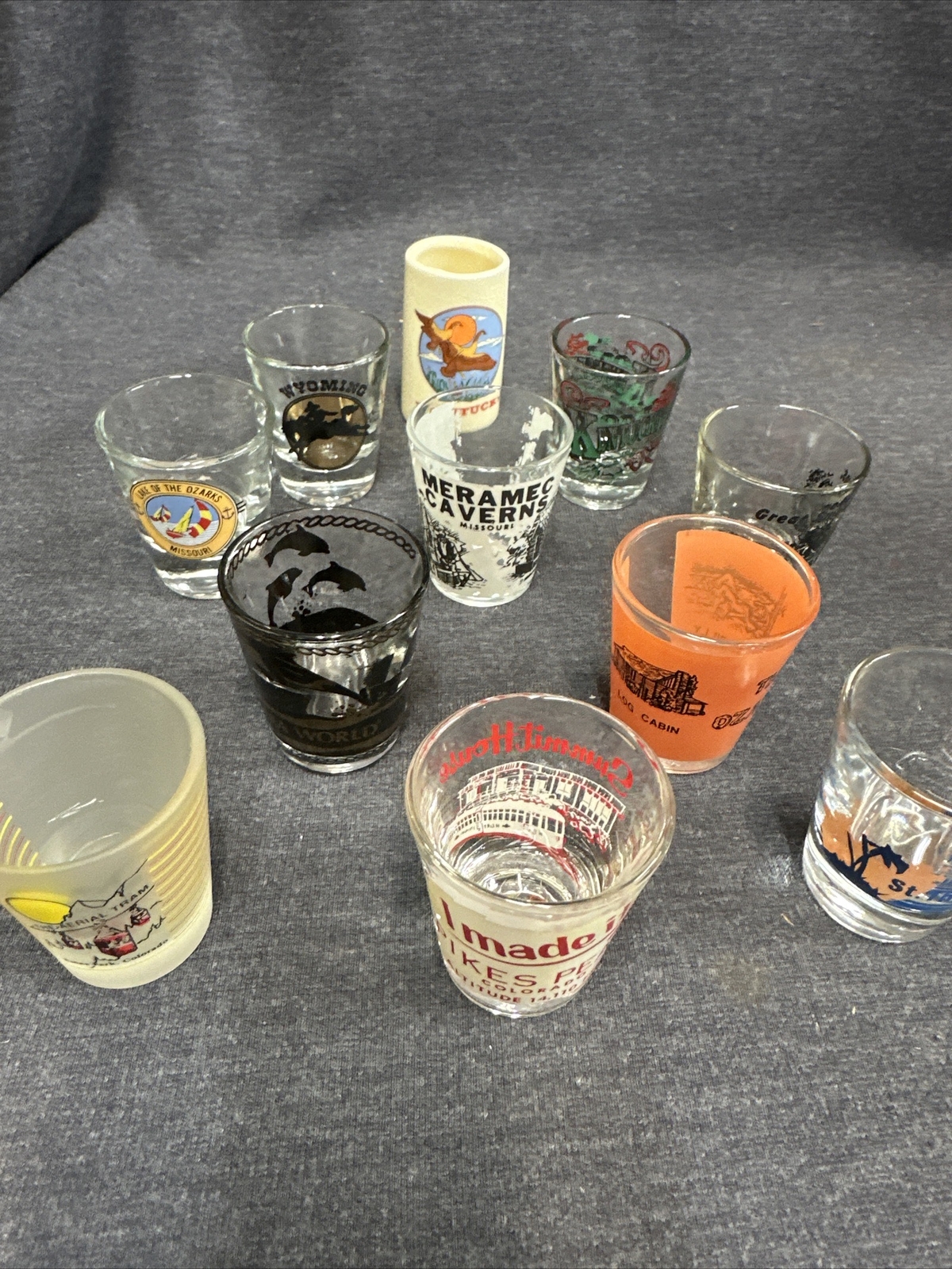 Souvenir Shot Glasses/ Toothpick Holders Lot Of 11 Pikes Peak, Kentucky, Wyoming