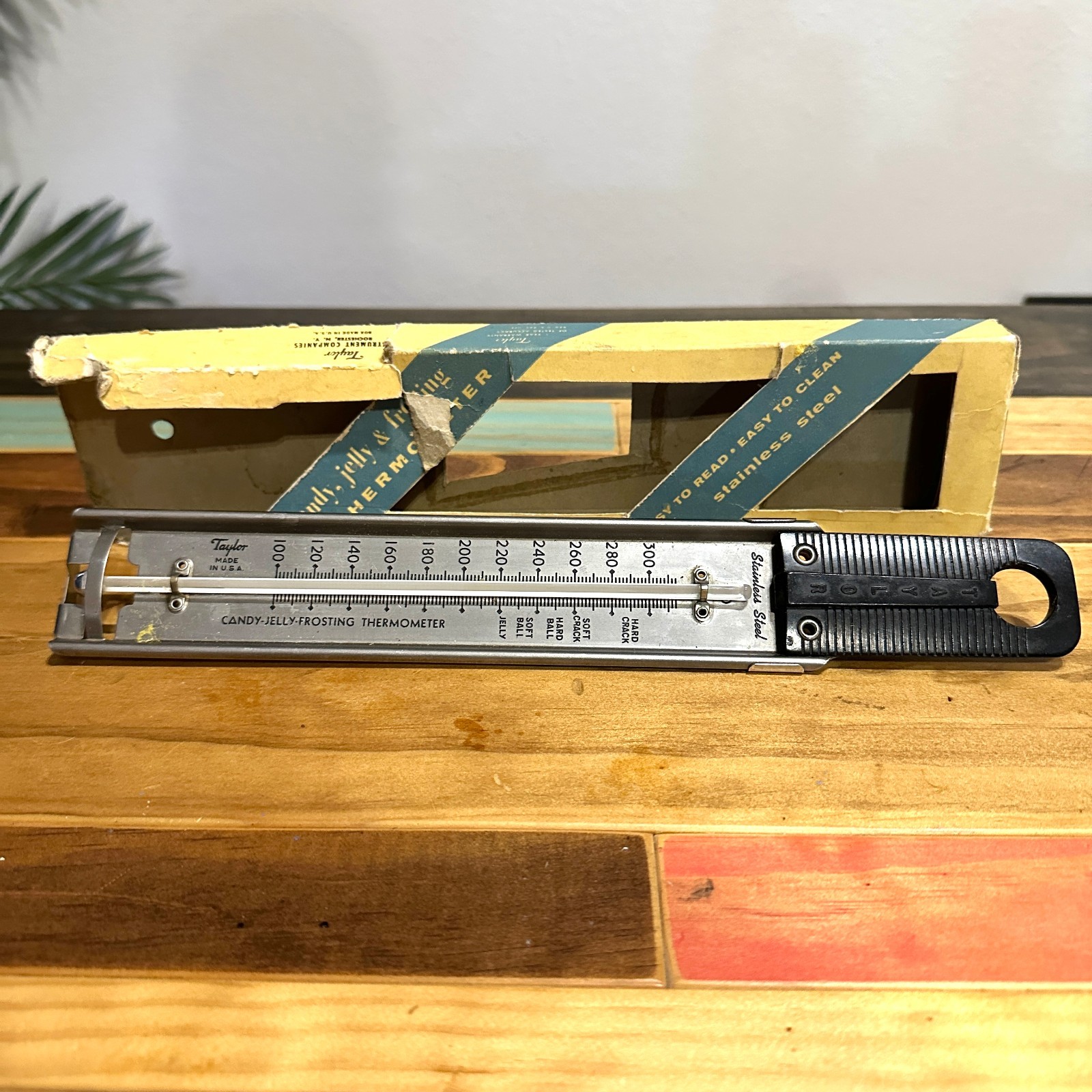 Vintage Taylor Stainless Steel Candy Thermometer 12" with Box
