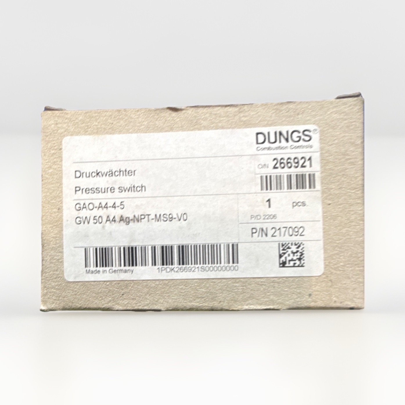 Dungs GAO-A4-4-5 Pressure Switch 120V AC 10A Bolt-On for Control Panels