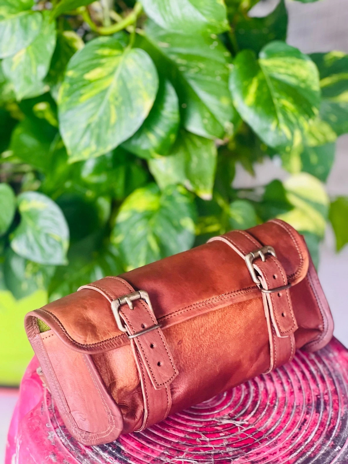 Genuine Goat Leather Vintage Motorcycle Buckle Closure Nourished  Bag Best New