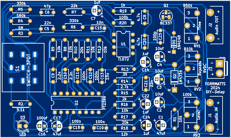 FORRMATTS DIY-Delay Guitar Pedal PCB