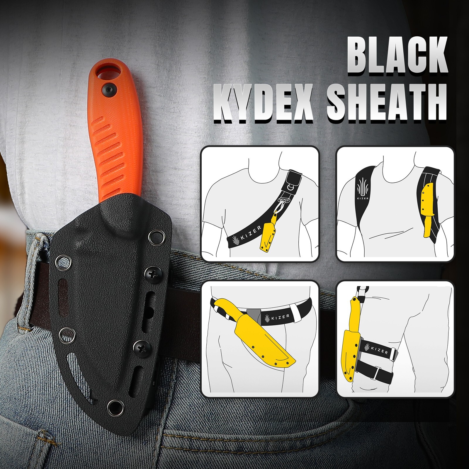 Kizer Clip point Fixed Blade Knife Hare Nitro-V/D2 Steel G10 Handle With Sheath