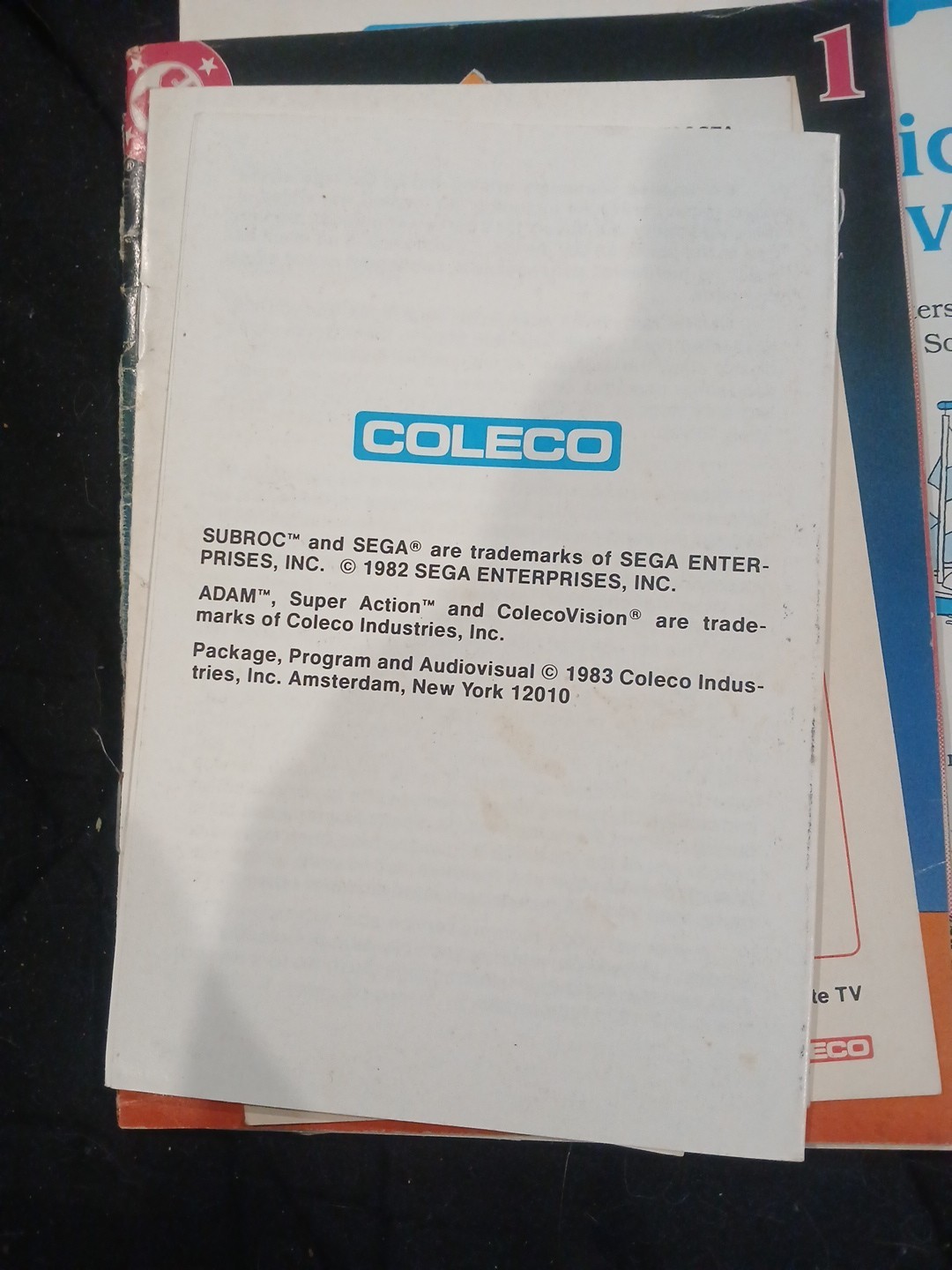 Subroc colecovision Manual Only Great Shape See Pics