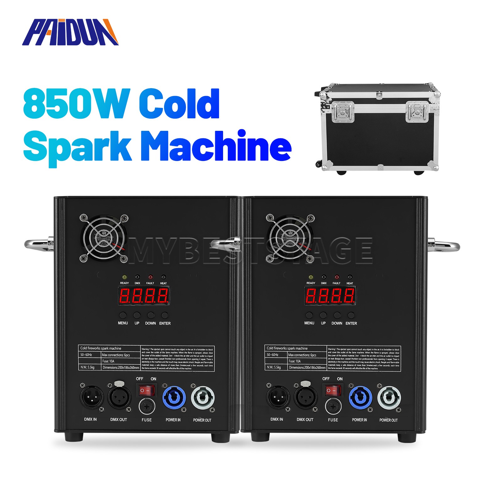 PAIDUN 2PCS Cold Spark Machine 850W Stage Effect Firework Flight Case Wedding DJ