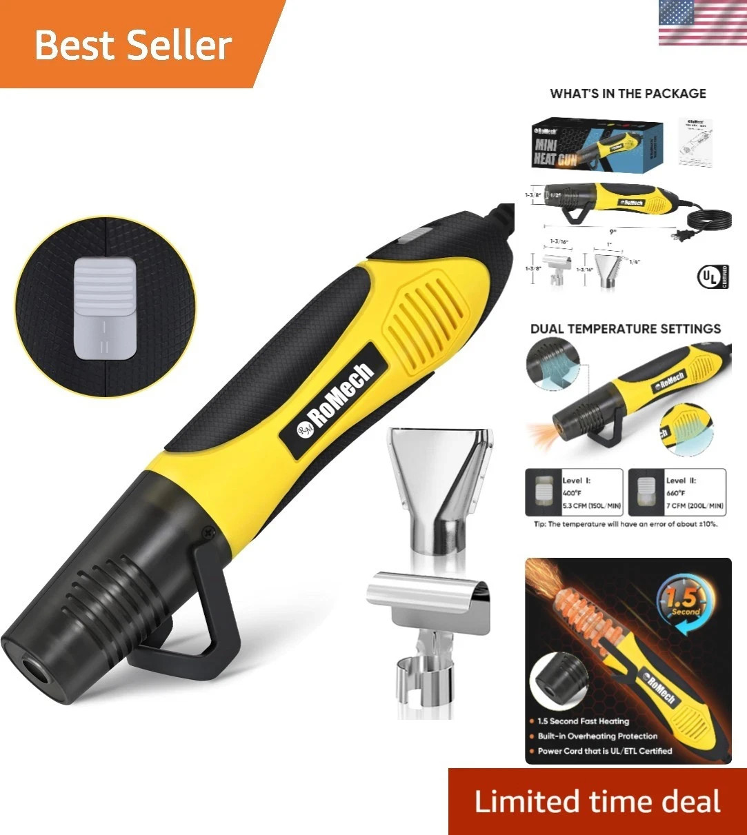 350W Heat Gun Kit 2 Nozzles Dual Temp Fast Heat Overload Protection Tool