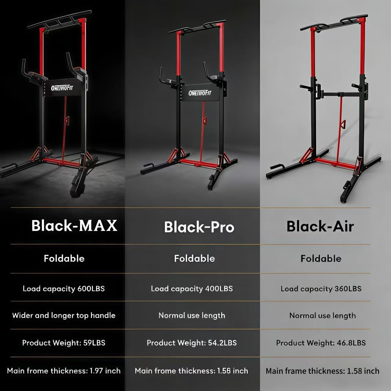 ONETWOFIT Foldable Power Tower Pull up Bar Station, Multi-Function Adjustable He
