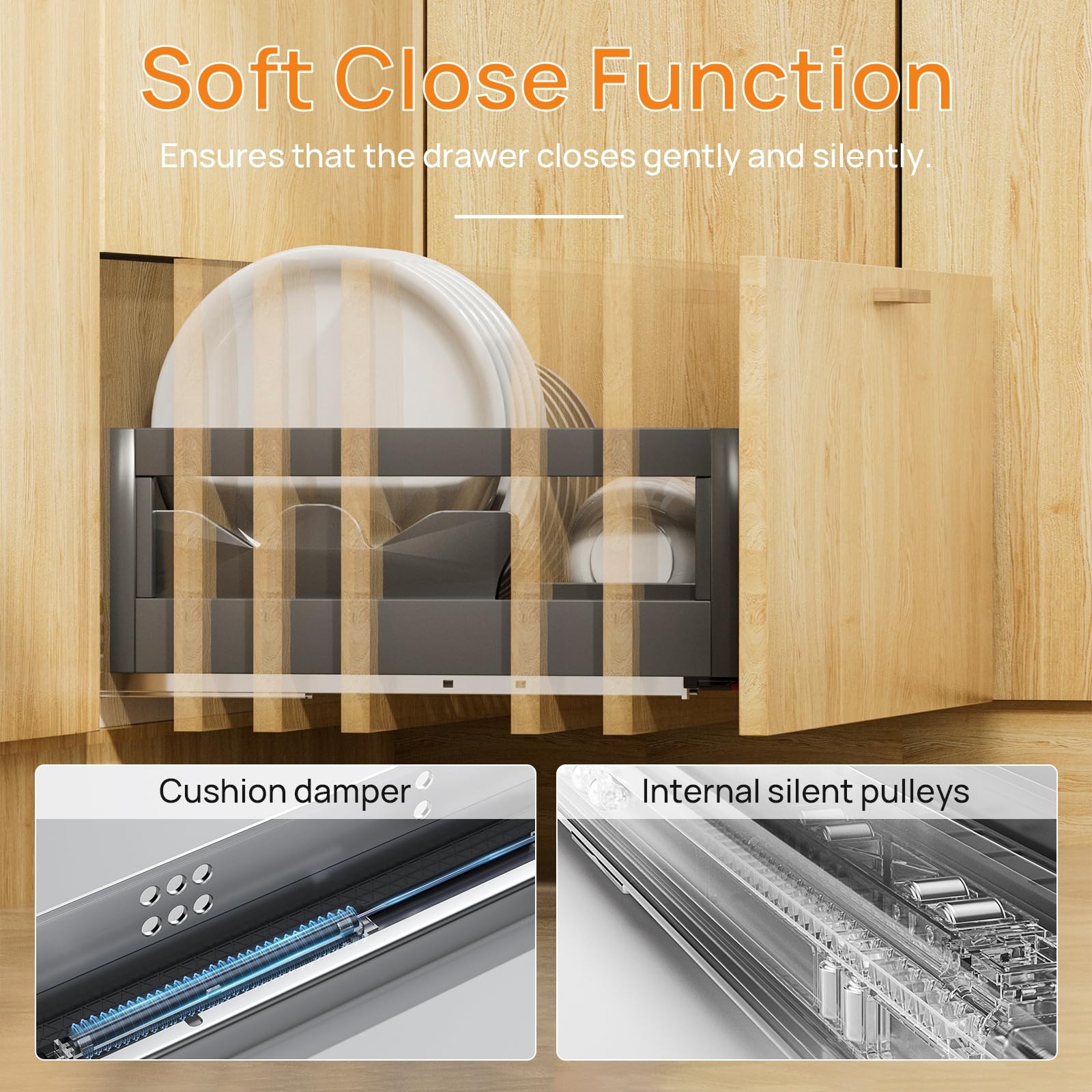 PHWALK 14 Inch Soft Close Undermount (Bottom Mount) Drawer Slides, 1 Pair Hea...