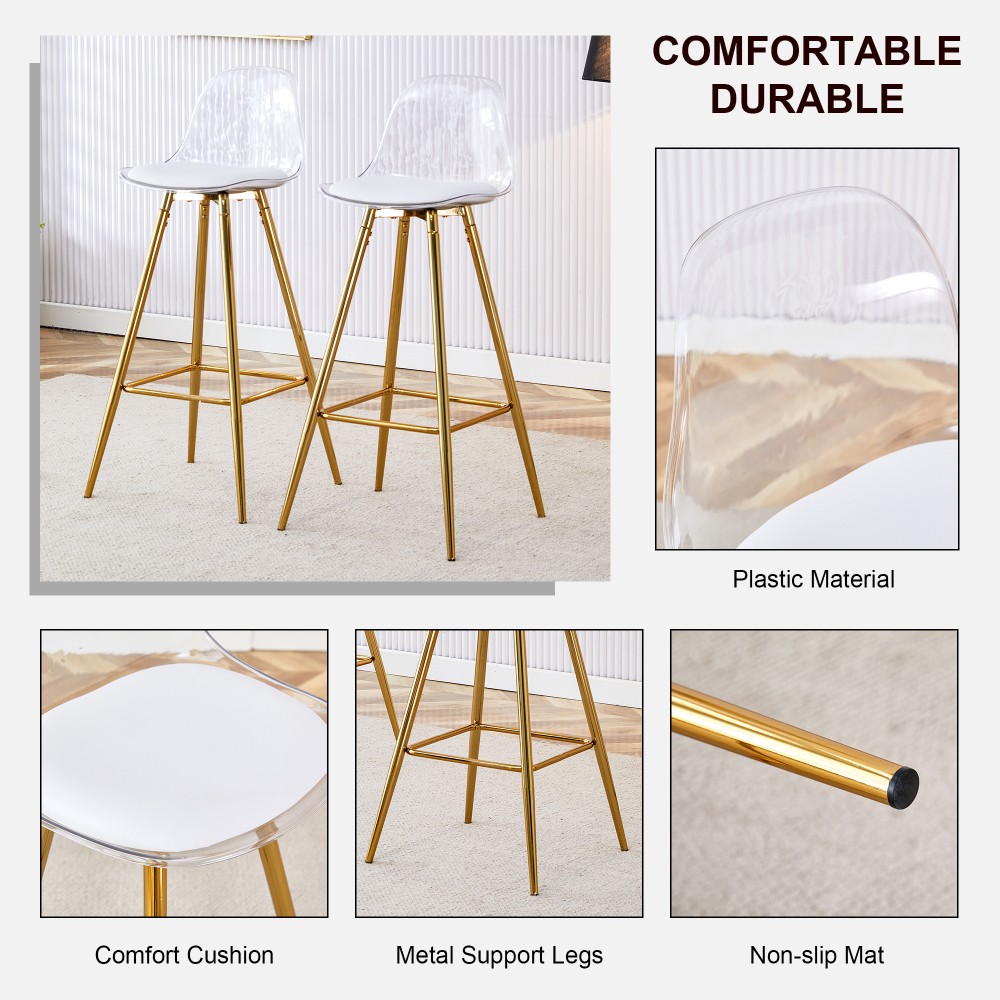 Modern PU Leather Bar Stools with Metal Legs for Kitchen Counter