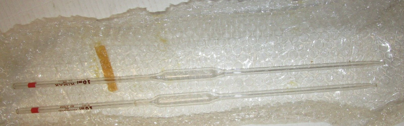 (2) Kimble KIMAX Glass TD 10mL  Reusable Class B Volumetric Bulb Pipette 37000