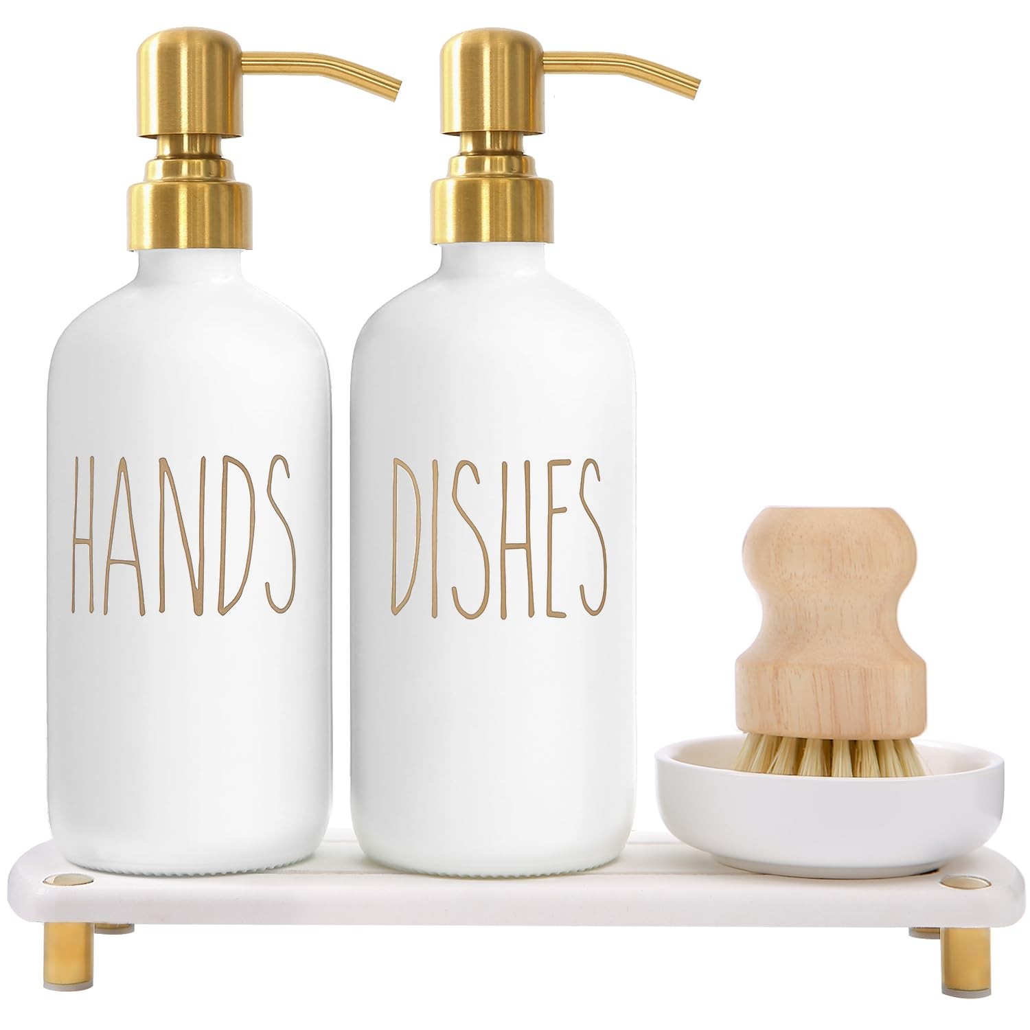 MOMEEMO Gold Soap Dispenser Set Comes with Stainless Steel Pumps, Instant Dry Tr