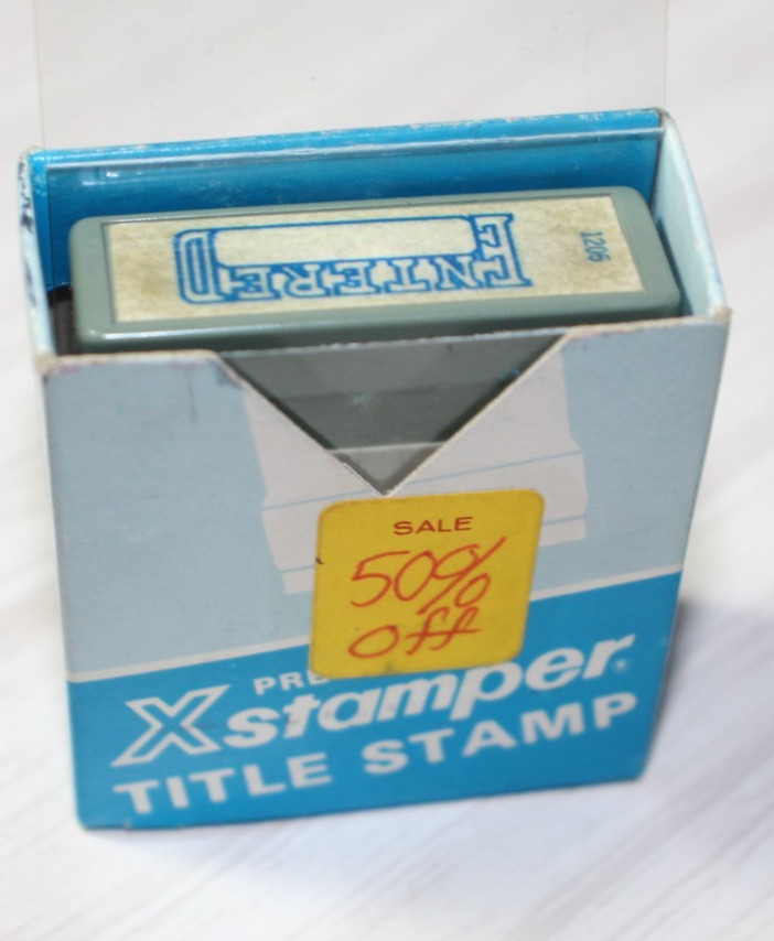 Xstamper "Entered" Pre-Inked blue Re-Ink-able Stamp file date Vintage office