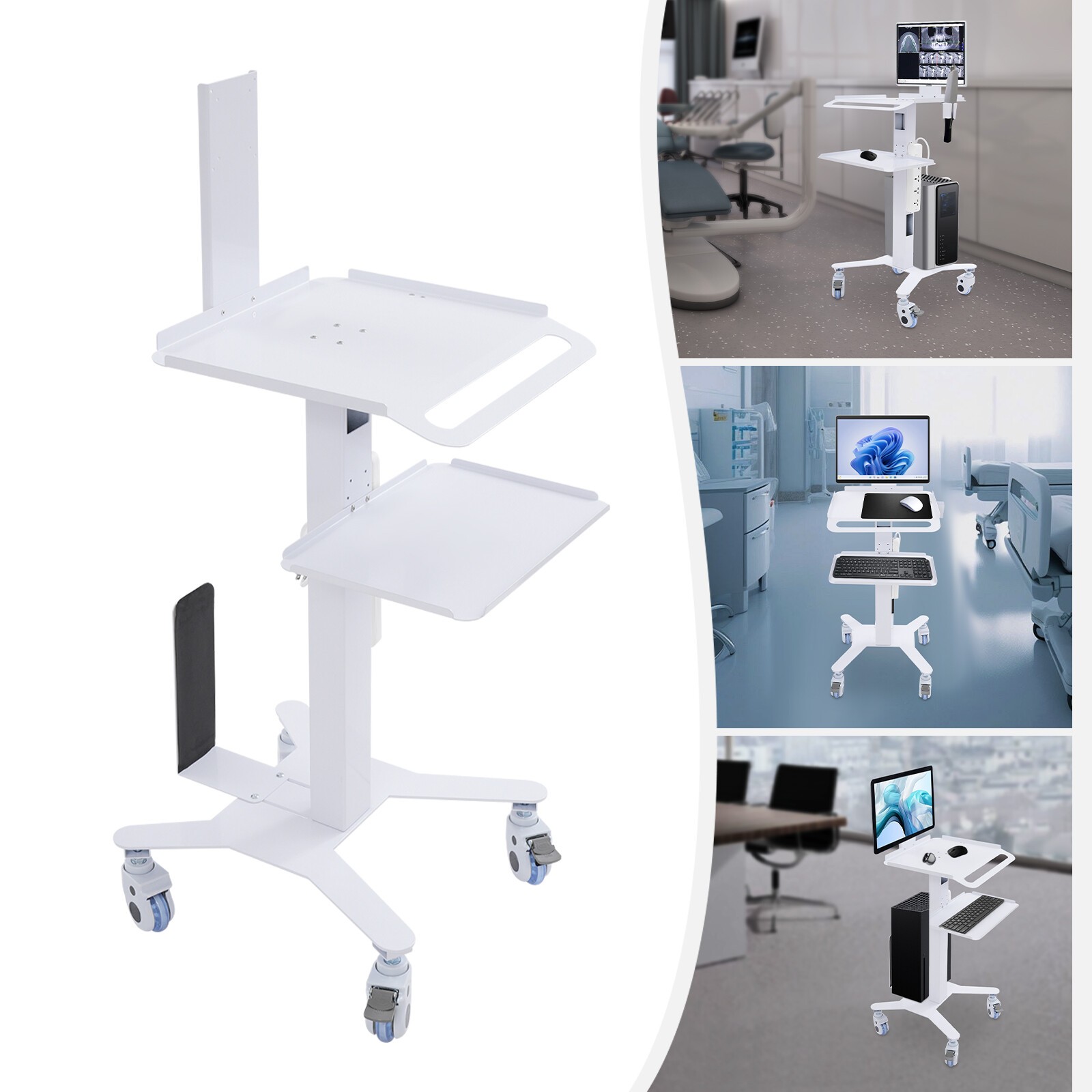 Adjustable Rolling Computer Cart Hospital Beauty Spa Trolley Cart Rolling Cart