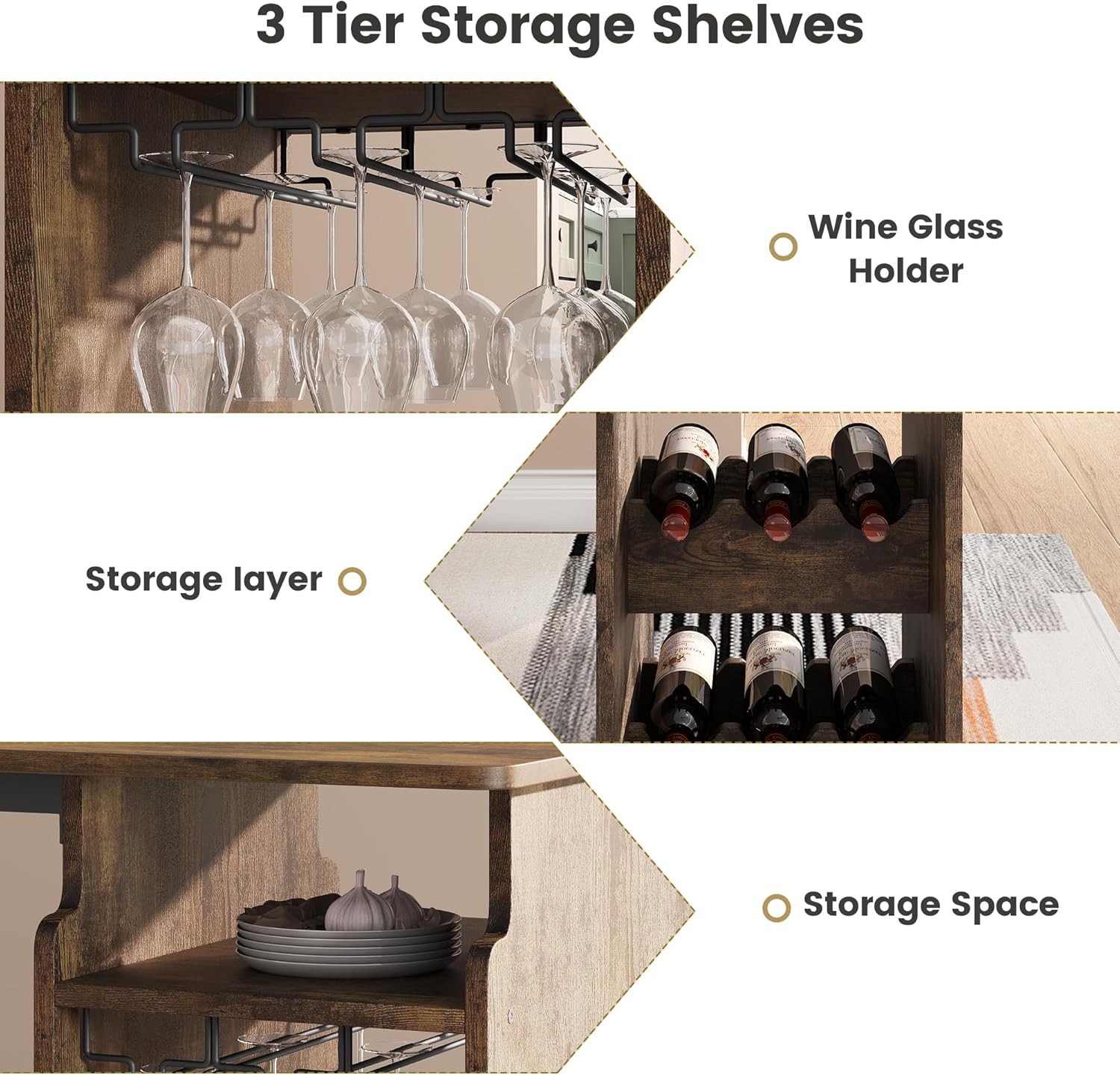 Vintage Pub Table Set for 2 with Triple-Tier Wine Rack for Bar & Dining Areas