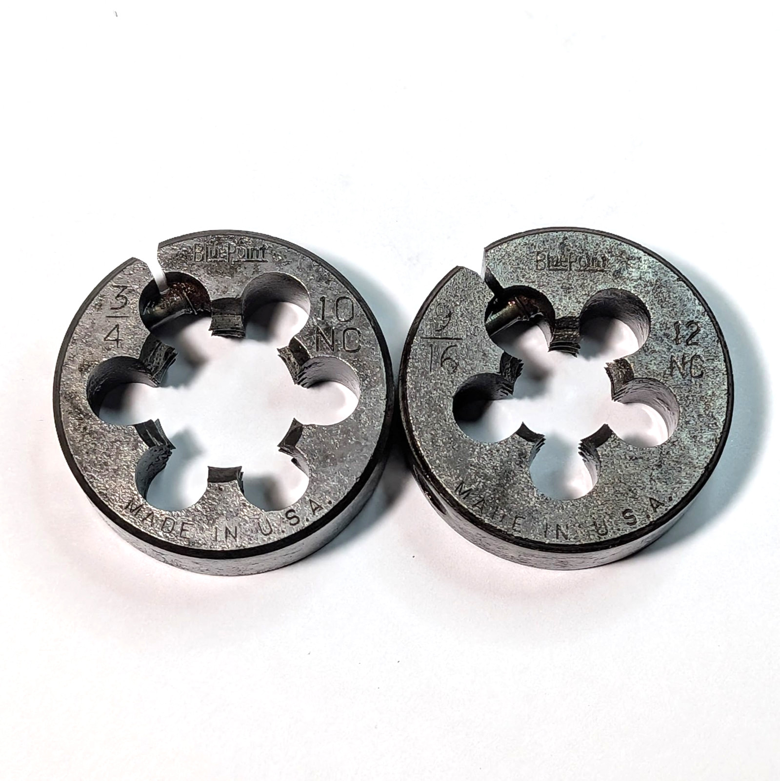 Blue-Point 7/16-12 NC & 3/4-10 NC 1.5" Round Thread Die Set Adjustable USA