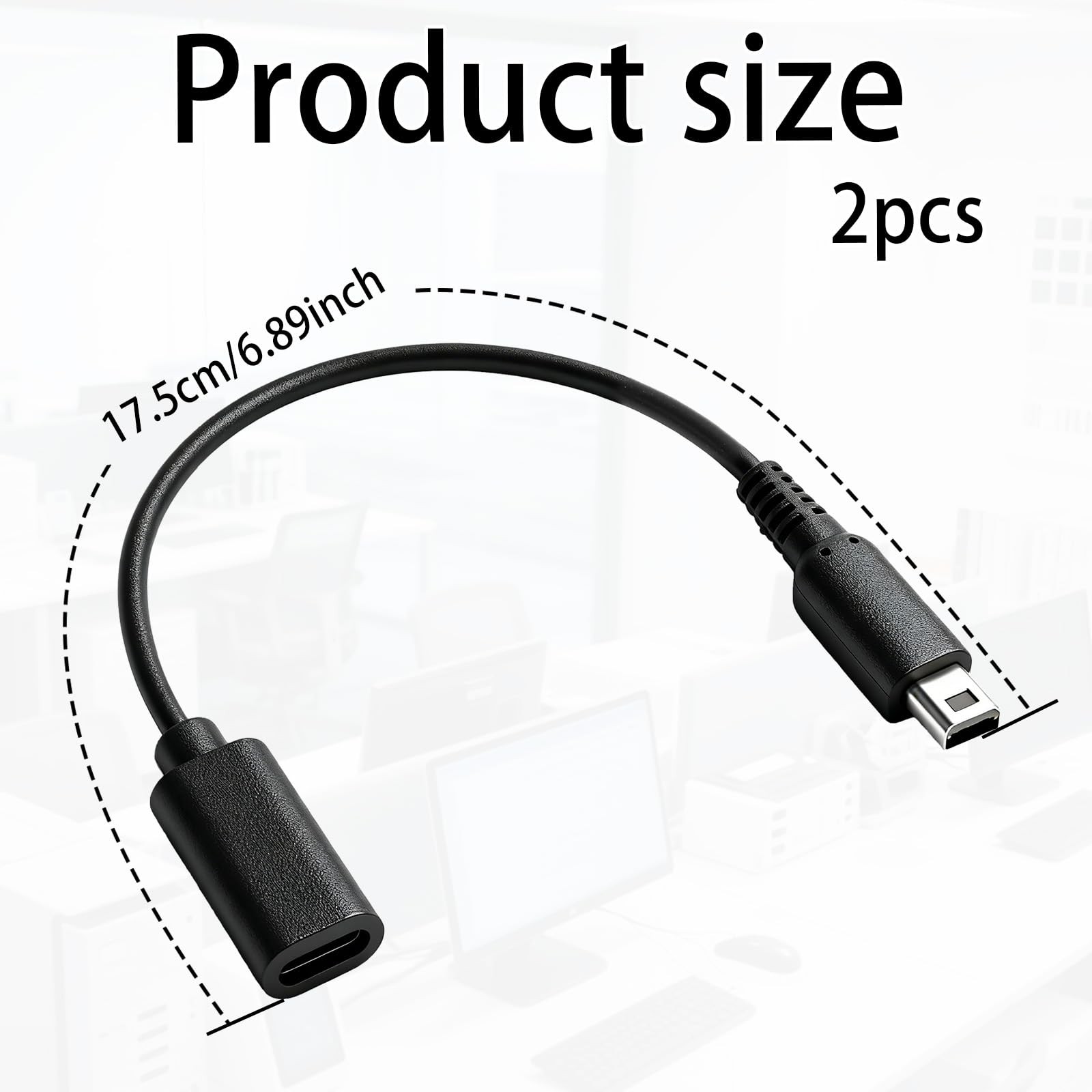 BTFO 2pcs USB Type-C to 3DS Charging Cable Adapter, Black, 17.5cm