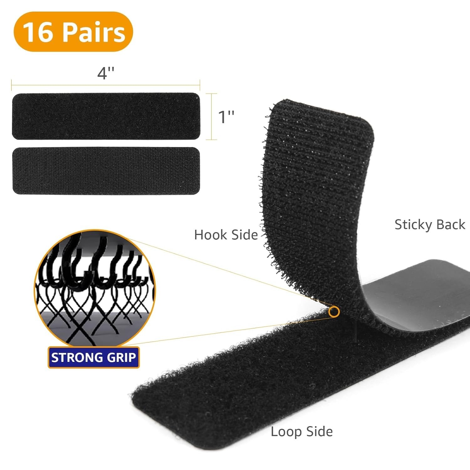 Versatile 1x4 Inch Hook & Loop Strips - Strong Adhesive, 16 Sets for All Uses
