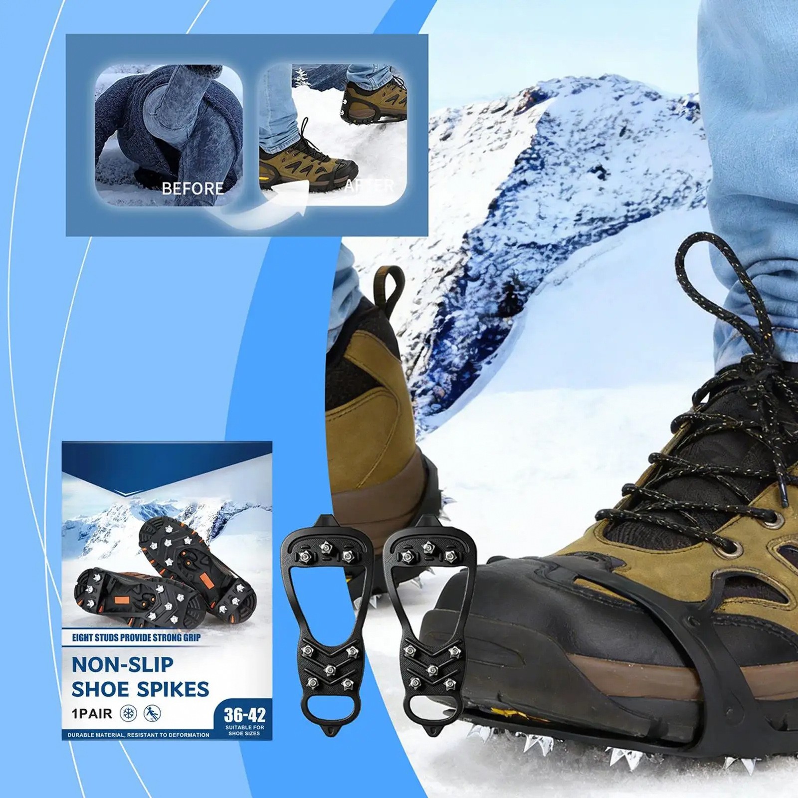 Winter Shoes Ice Cleats 2Pcs Set Traction Cleats for Snow Ice Outdoor
