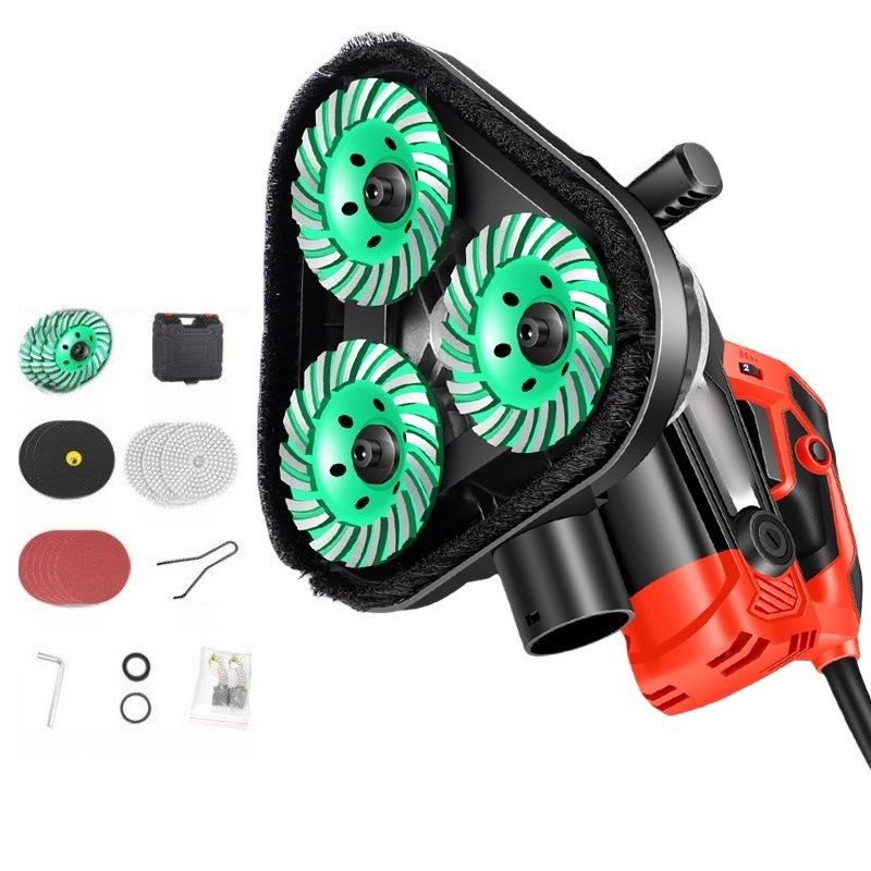Three Heads Dustless Grinder 220V Triangle Floor Grinding Edge Concrete Grinder