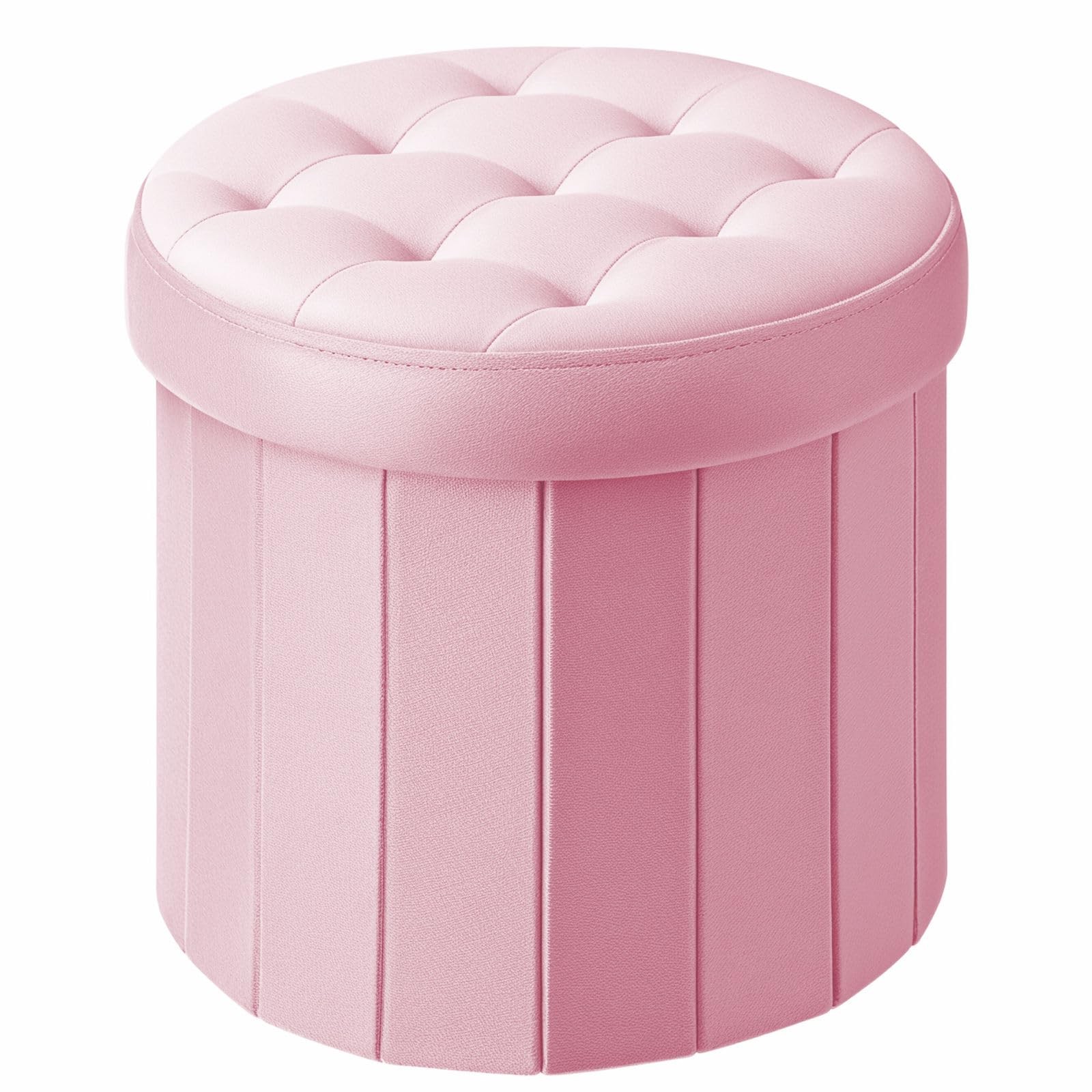 Pink Round Folding Storage Ottoman Velvet Padded Foot Stool 14x14x13 Inch