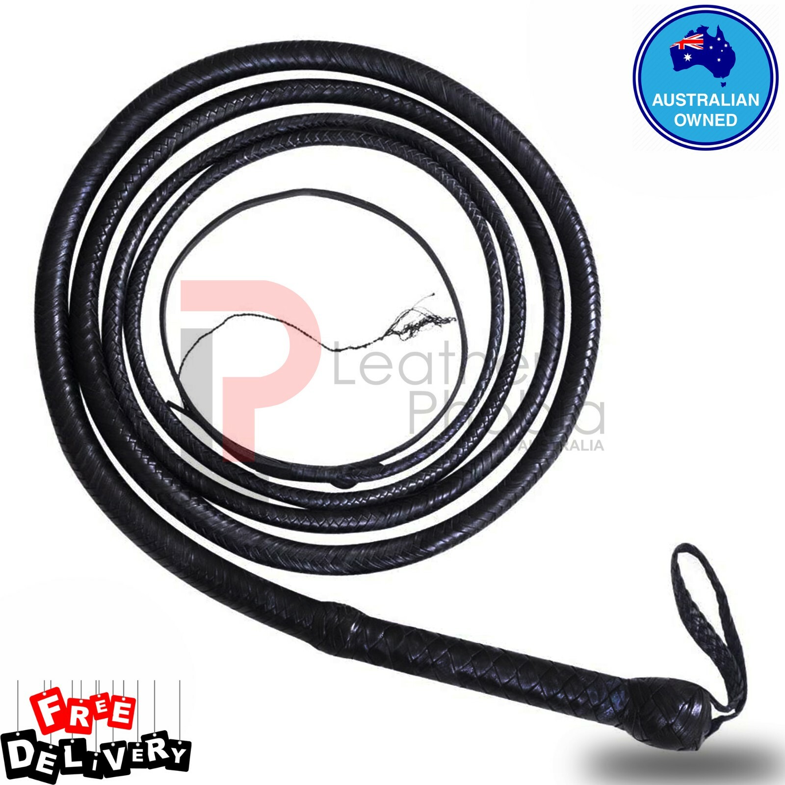 Genuine Kangaroo Black Leather Bullwhip 10 Feet Long 16 Plaits Heavy Duty whip