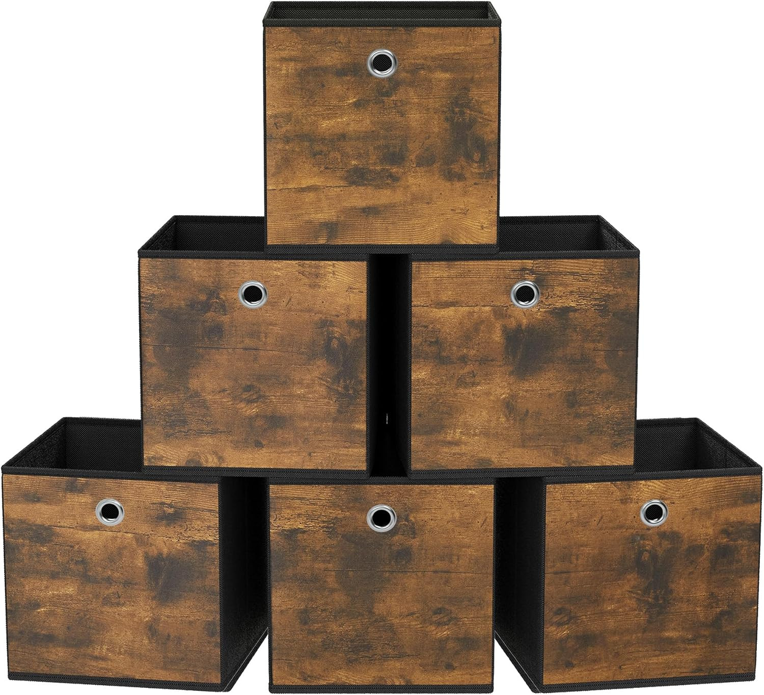 SONGMICS Storage Cubes, Set of 6 Storage Bins with Handles, Foldable Oxford Fabr