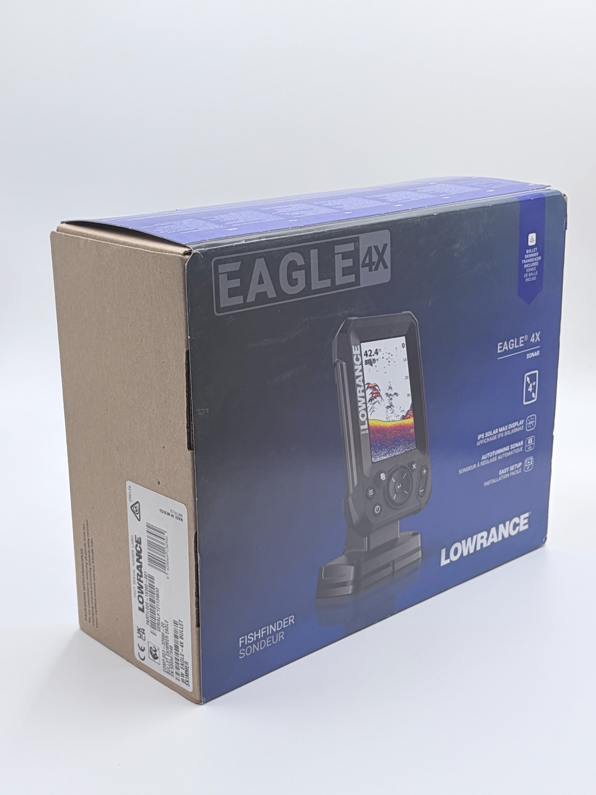 Lowrance Eagle 4x Sonar Fishfinder IPS Solar Max 4" Display Bullet Transducer