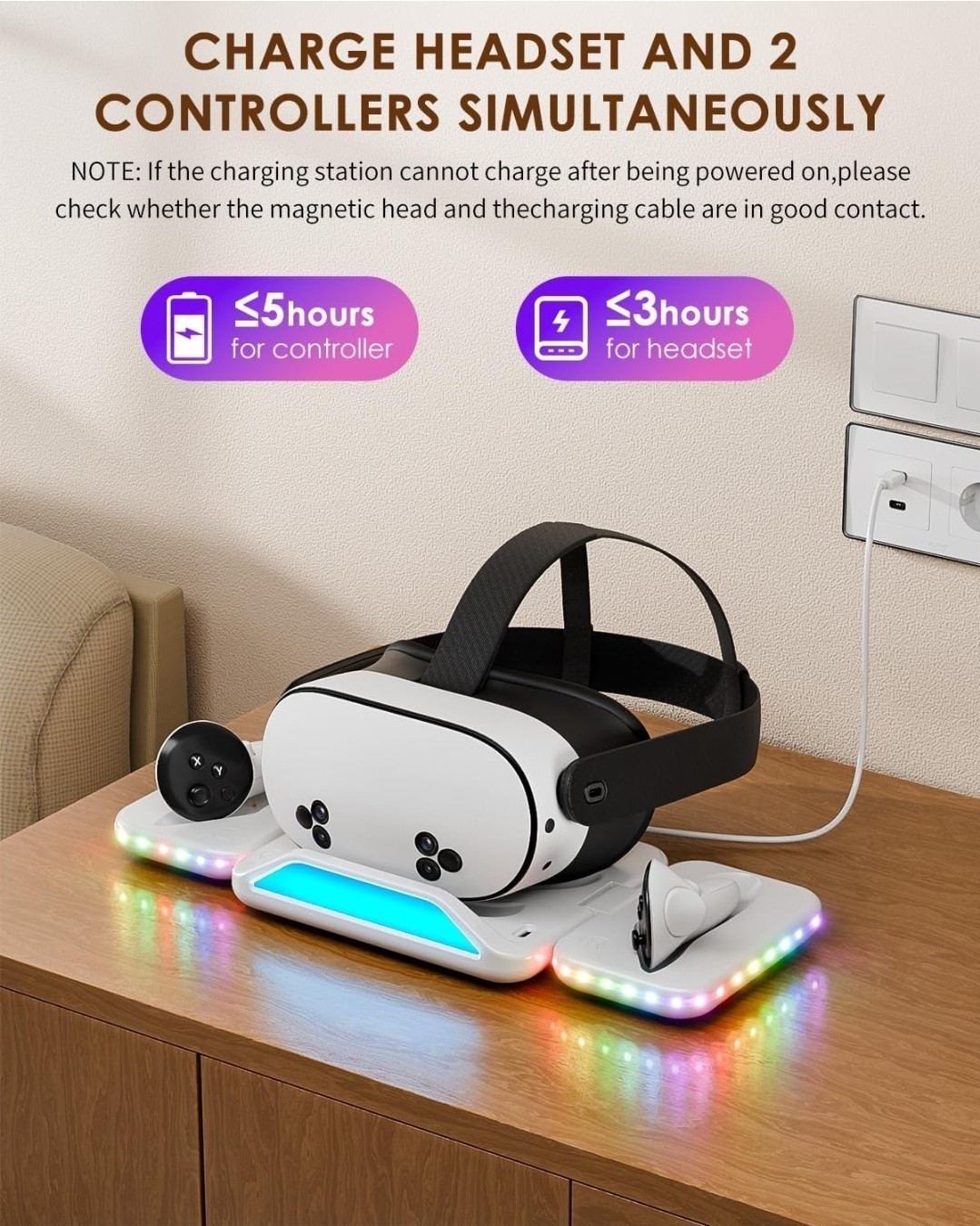 Oculus Quest 3s/3 Foldable Charging Dock RGB for Meta 3S VR
