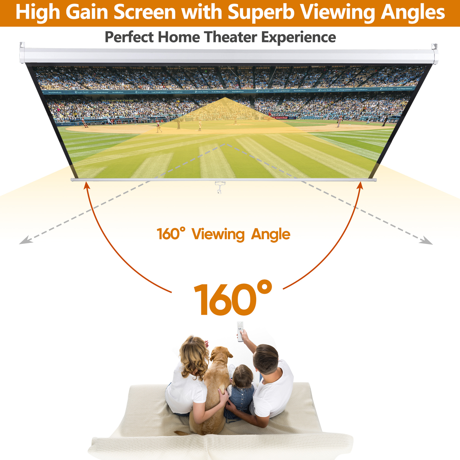 72'' 4:3HD Projection Screen Anti-Crease Projector Movie Screen Manual Pull Down