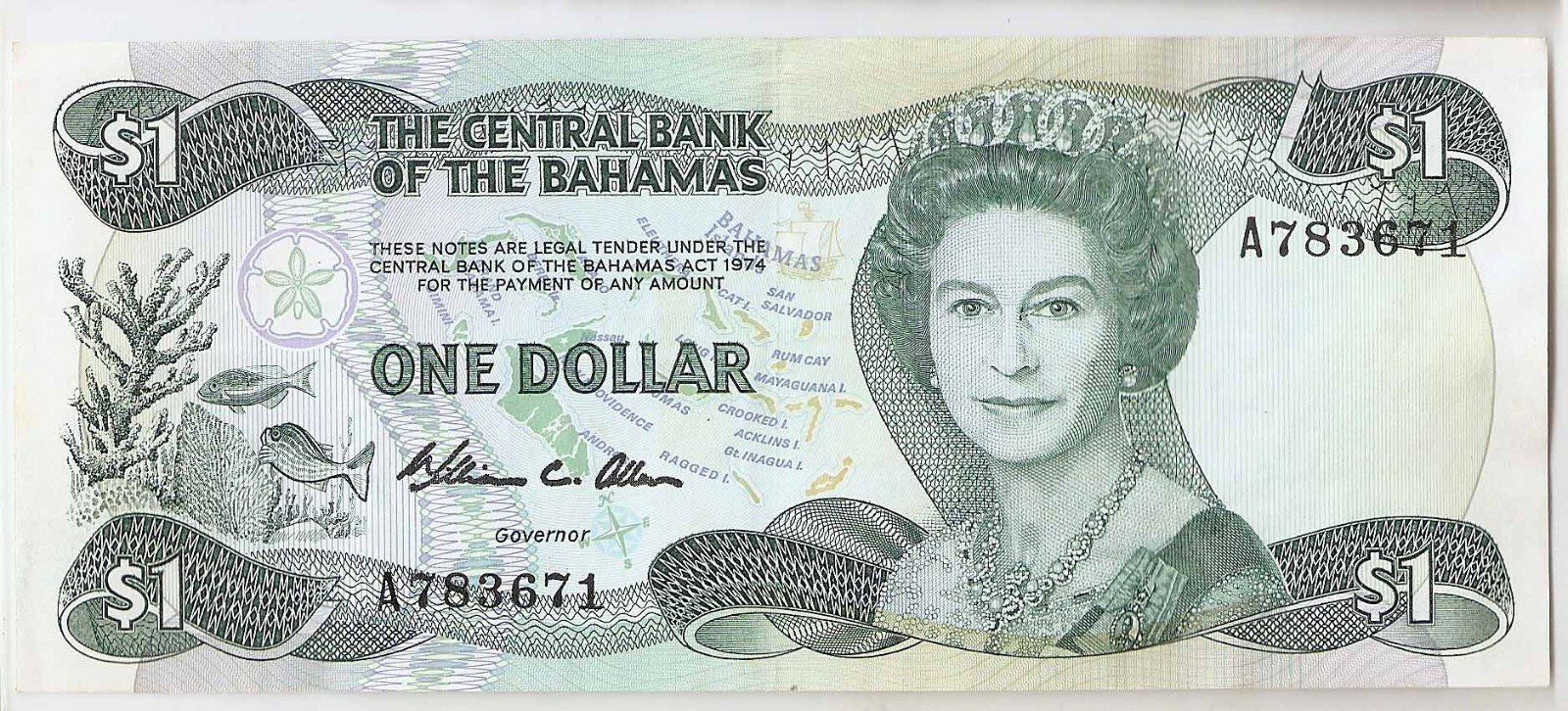 Bahamas 1 dollar 1974  1984 ND ISSUE High grade!!!