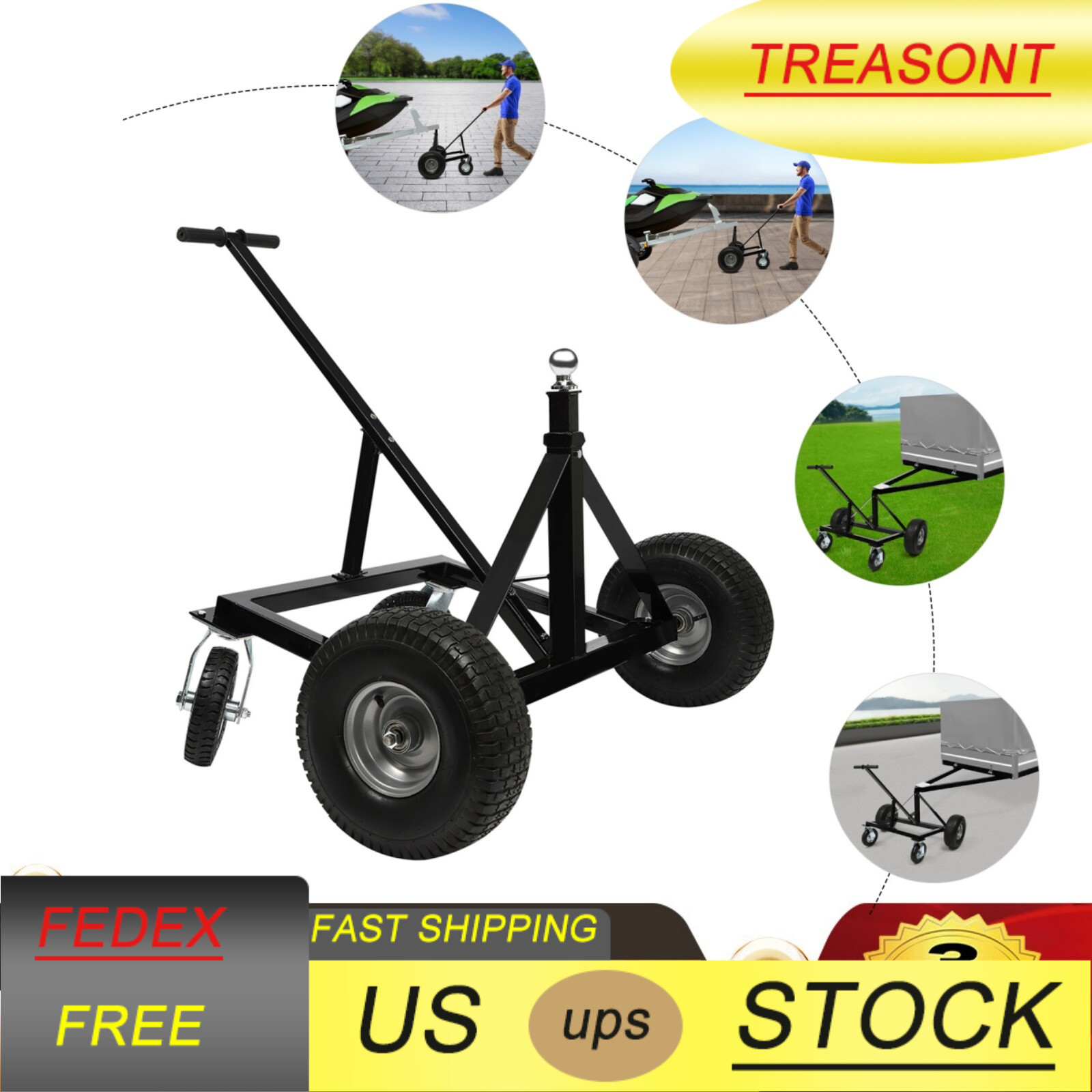1500lbs Adjustable Dolly Trailer Dolly Trailer Mover Floor Standing w/ 4 Casters