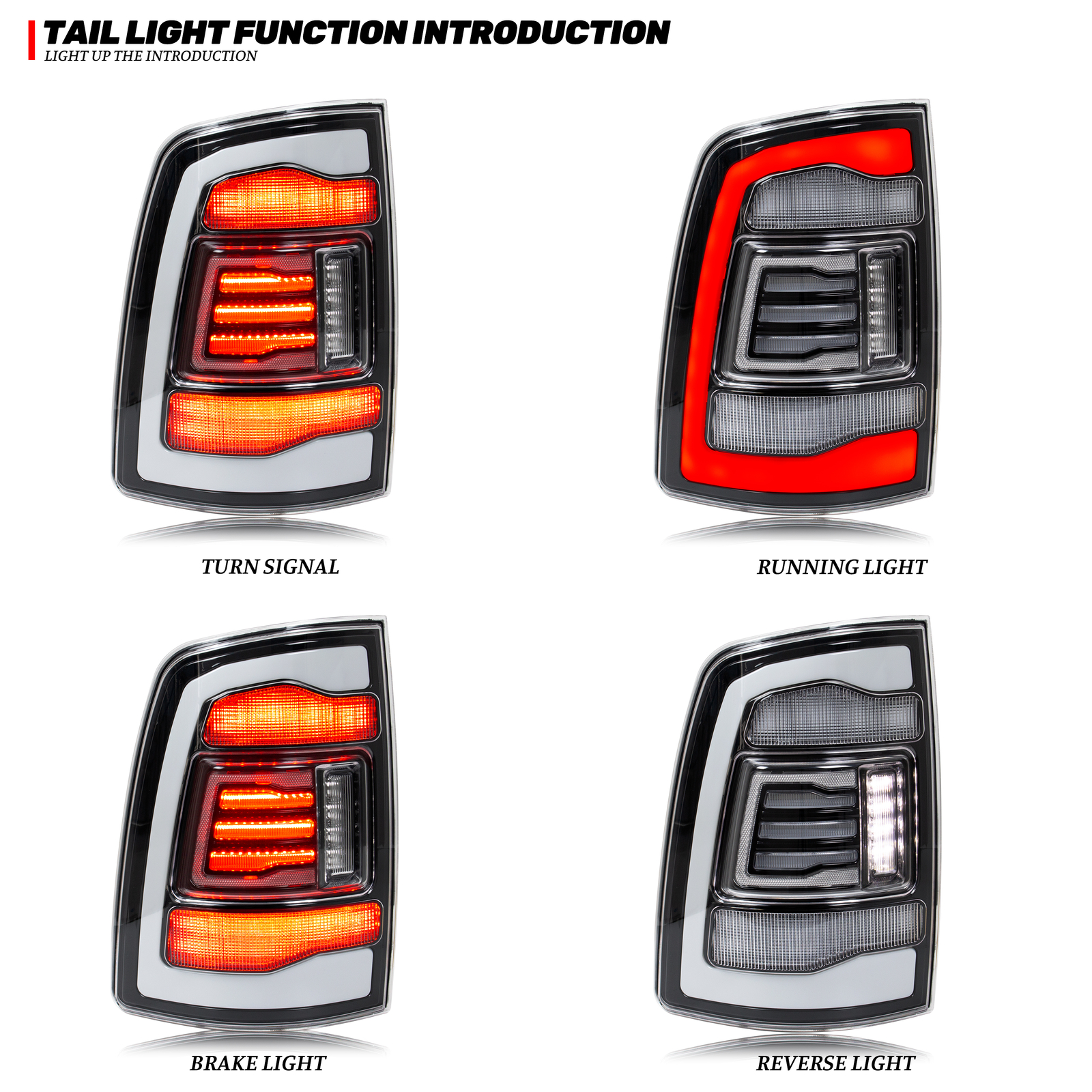 LED Clear Tail Lights for Dodge Ram 2009-2018 4th Gen Sequential Rear Lamps