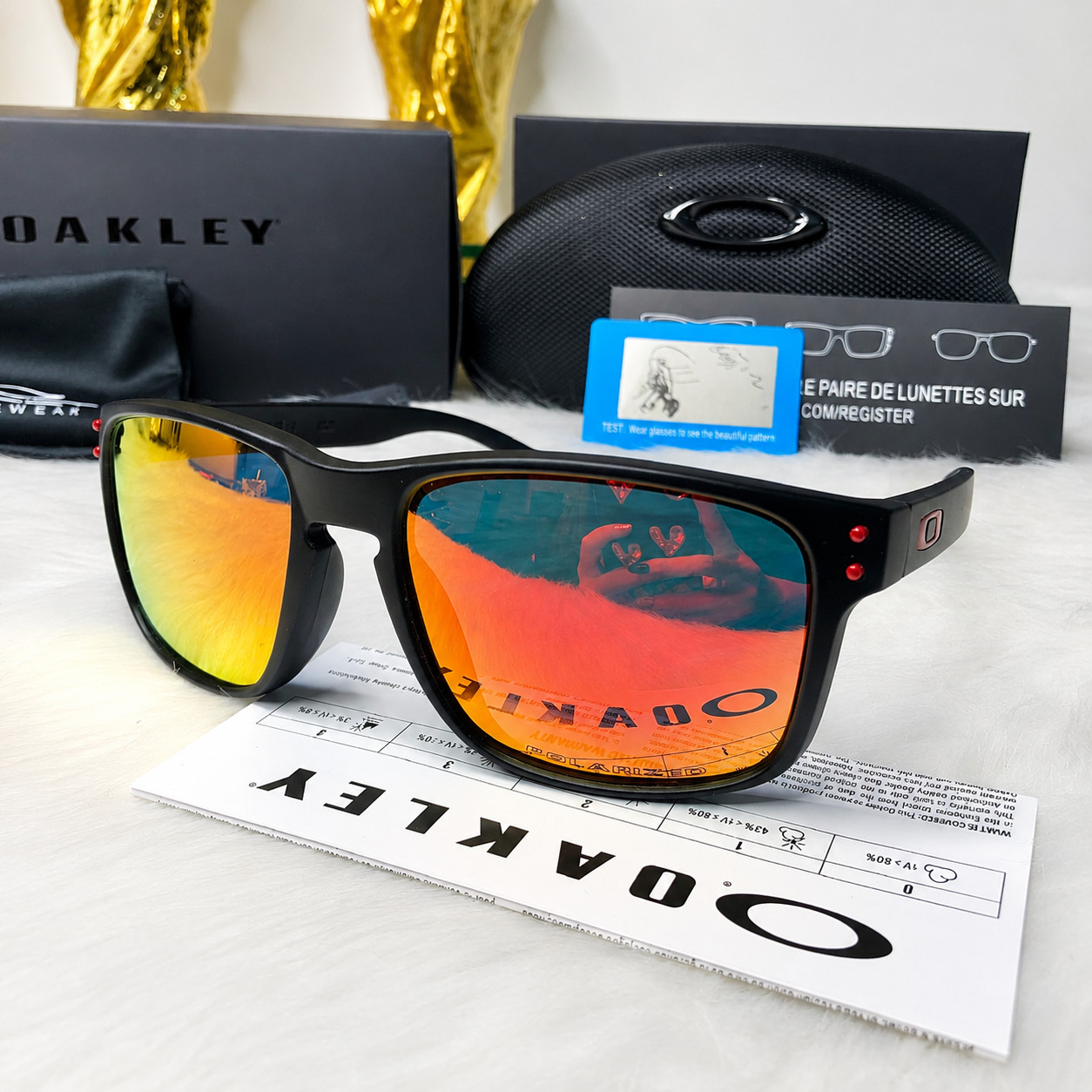 NEW Oakley Holbrook Matte Black Frame Sunglasses Fire Red Polarized UV400
