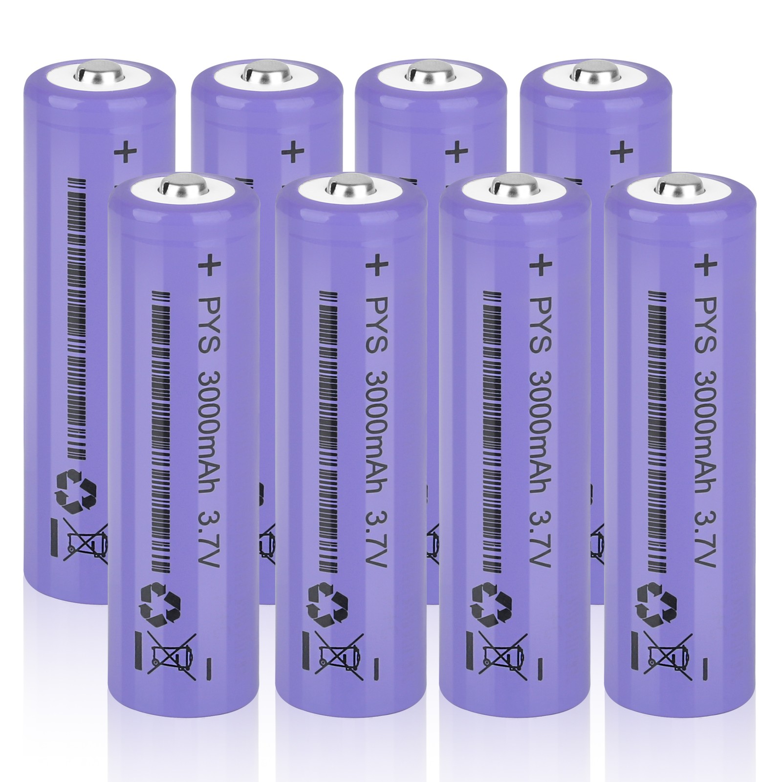 8PACK 3.7V 3000mAh Li-ion Rechargeable Battery Button Top Cell For Flashlight
