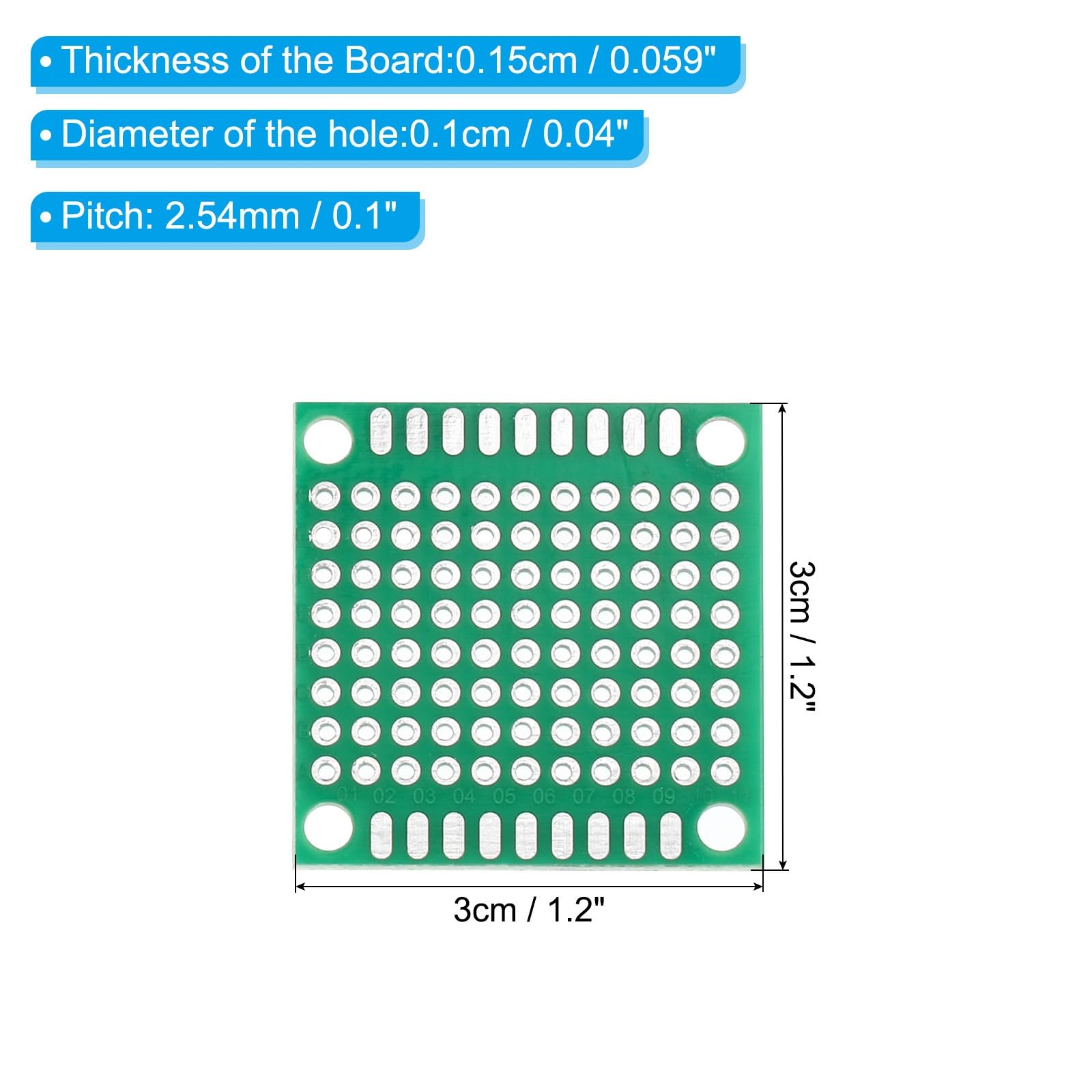 1.2" X 1.2" PCB Board Circuit, 24 Pcs Single Sided Prototype Perfboard Solder Bo