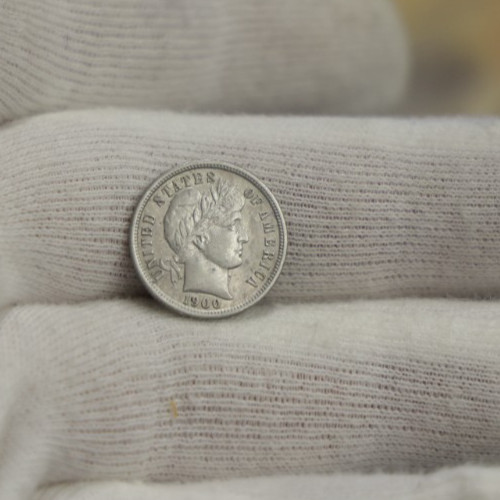 1900 S US Barber Silver Dime 10c AU Details (Cleaned)