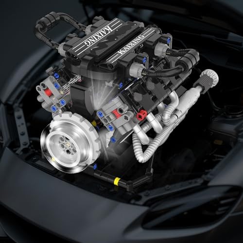 LED-Illuminated V8 Engine Model Building Block Kit